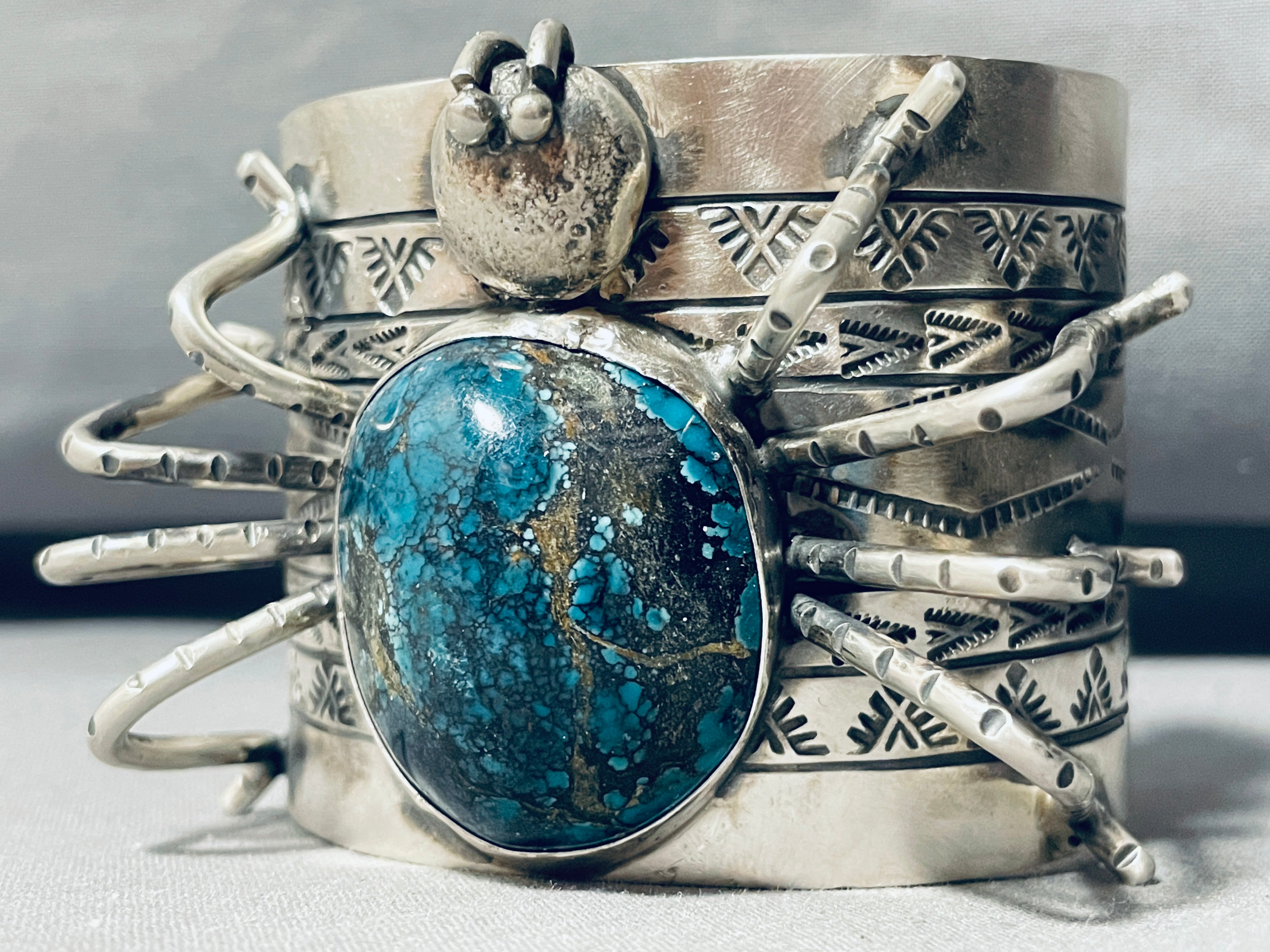 Authentic Navajo Spider Turquoise Sterling Silver Bracelet - 181 Grams - Handmade Native American Jewelry for Women - Perfect for Boho Fashion, Spiritual Healing & Gift Giving