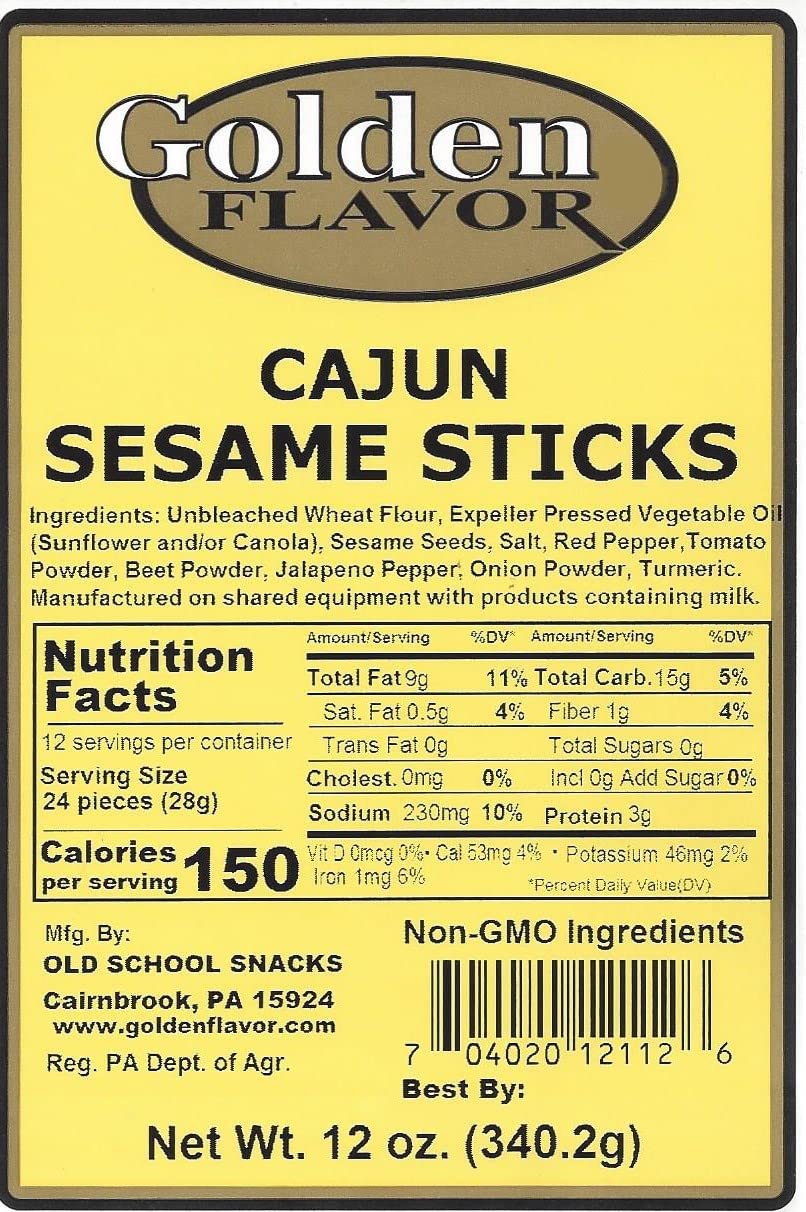 Golden Flavor Cajun Sesame Sticks - 12 oz Bags (15 Pack) - Spicy Snack for Parties, Road Trips & Healthy On-the-Go Munching