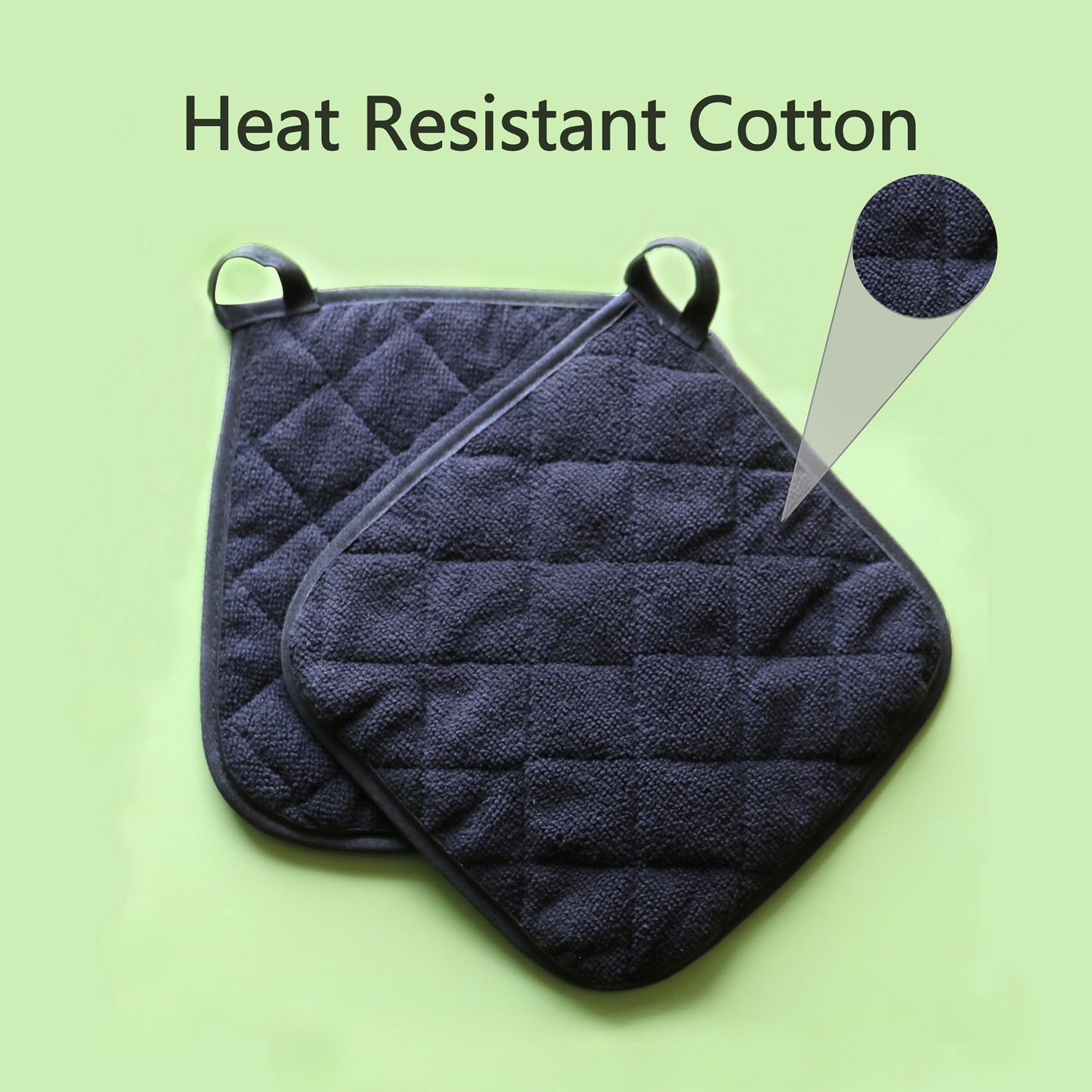 Premium 2-Pack Heat Resistant Cotton Terry Pot Holders for Kitchen - Oven Mitts & Hot Pads Set for Cooking, Baking, Grilling - Ideal for Stovetop, Oven & BBQ Use (Black)