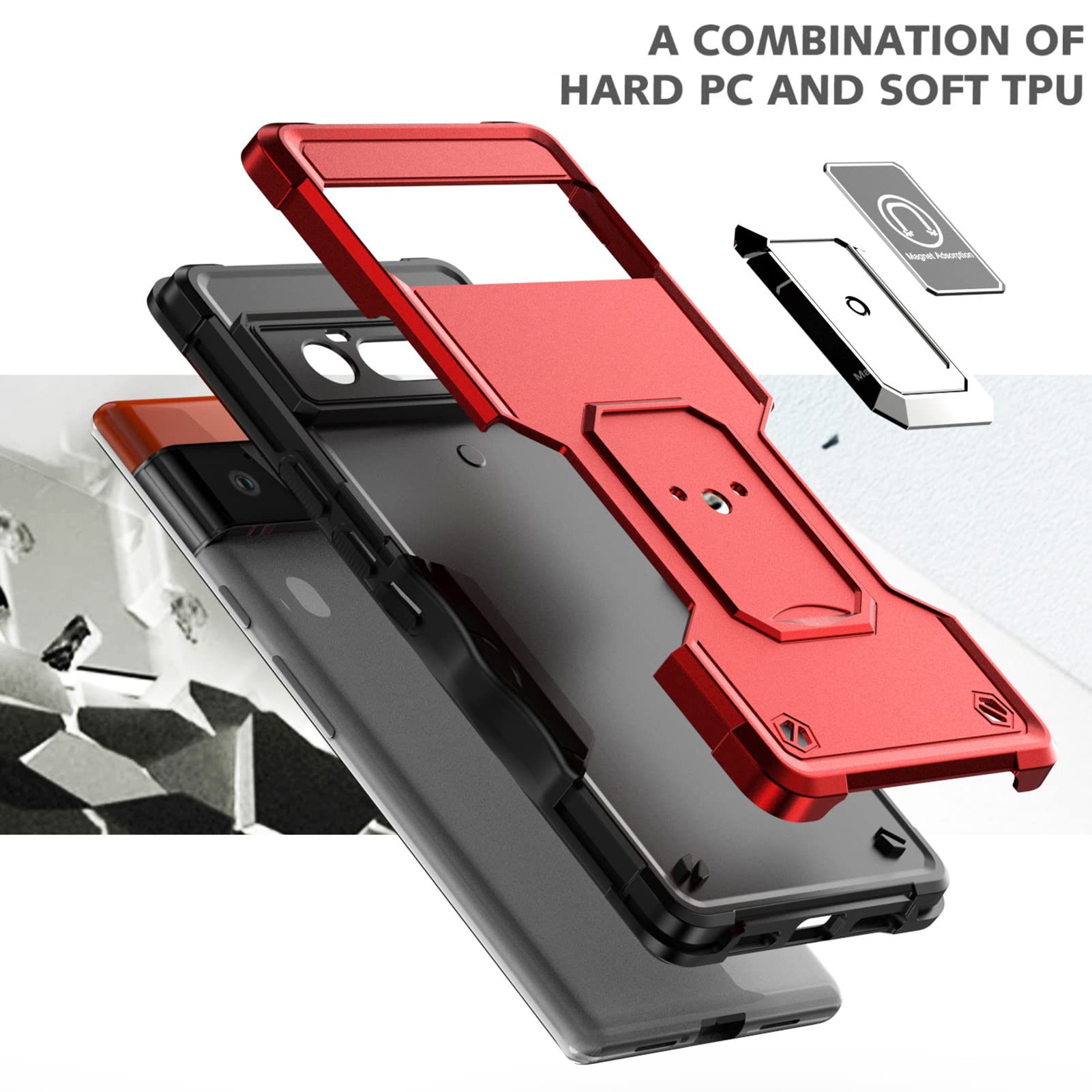 Military Grade Shockproof Case for Google Pixel 6/6 Pro - Magnetic Car Mount & 180° Rotating Metal Ring Holder | 6.7
