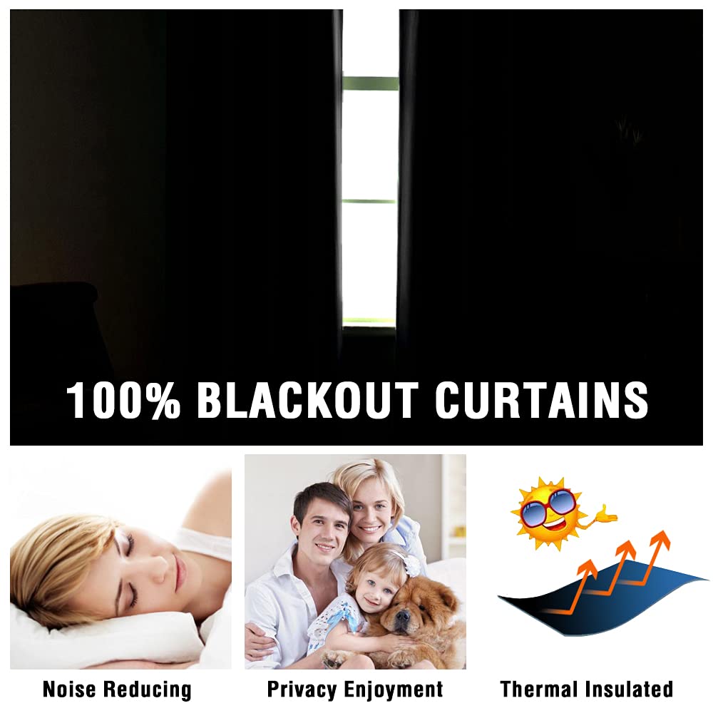 H.VERSAILTEX 100% Blackout Curtains 84 Inches Long - Thermal Insulated Light Blocking Window Drapes with Black Liner (2 Panels, Brown) - Soft Thick Silky Grommet Top for Bedroom & Living Room - Perfect for Night Shift Workers, Home Theater & Light Sleepers