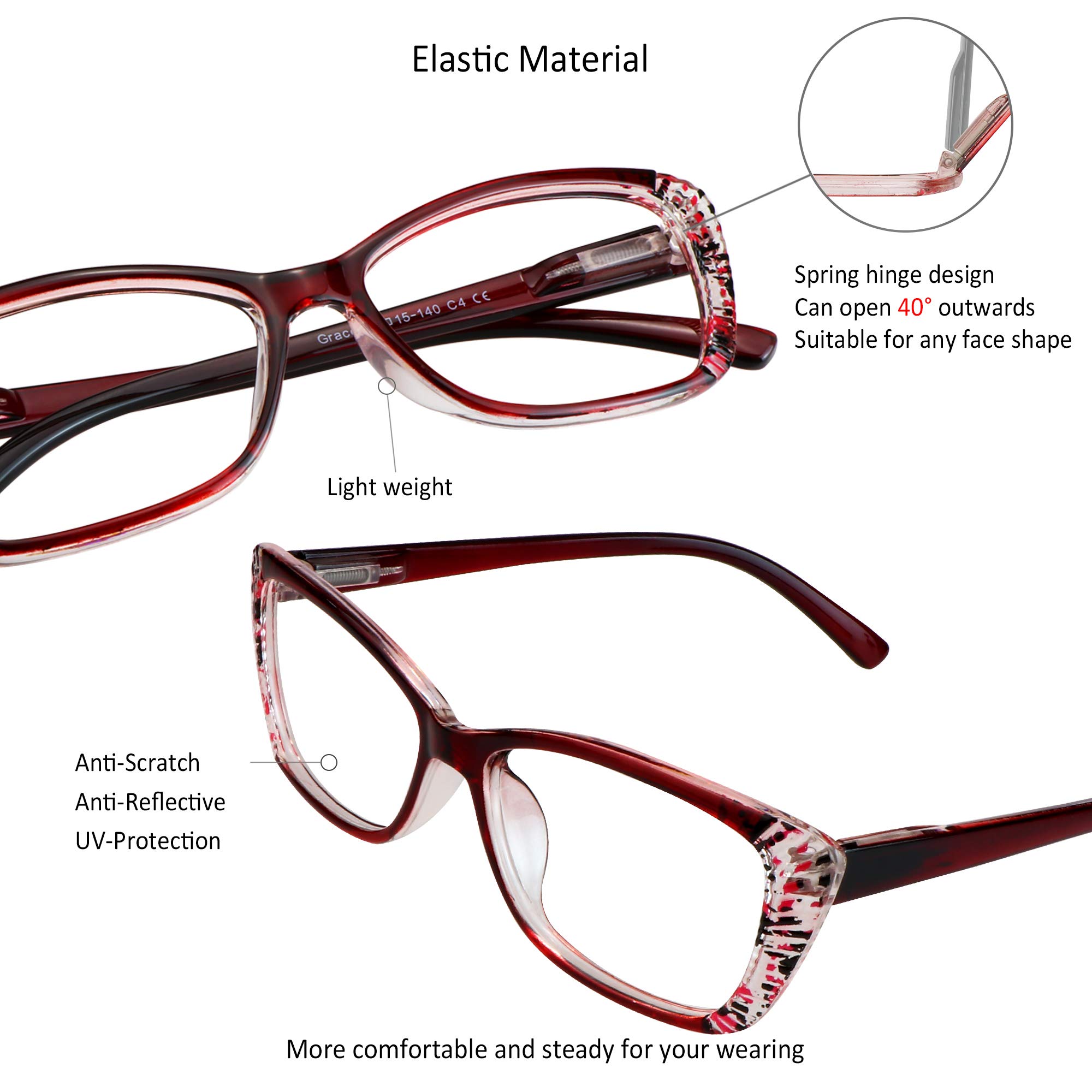 VisionGlobal 5 Pairs Spring Hinge Reading Glasses - Blue Light Blocking for Women & Men | Computer & Office Use
