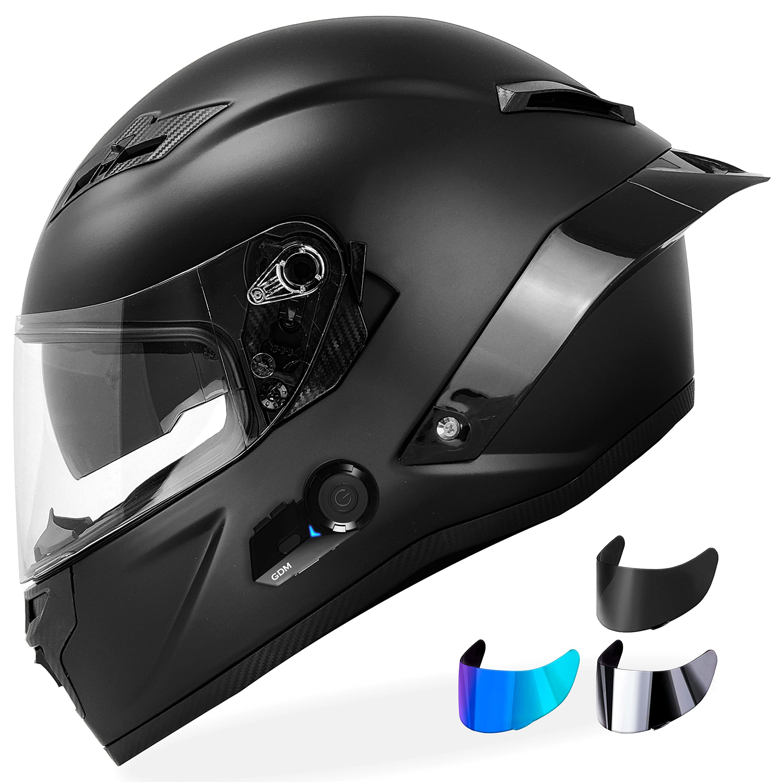 Bluetooth Motorcycle Helmet with Interchangeable Clear, Tinted & Iridium Visors - Hands-Free Communication for Safe Riding on Highways & Urban Roads