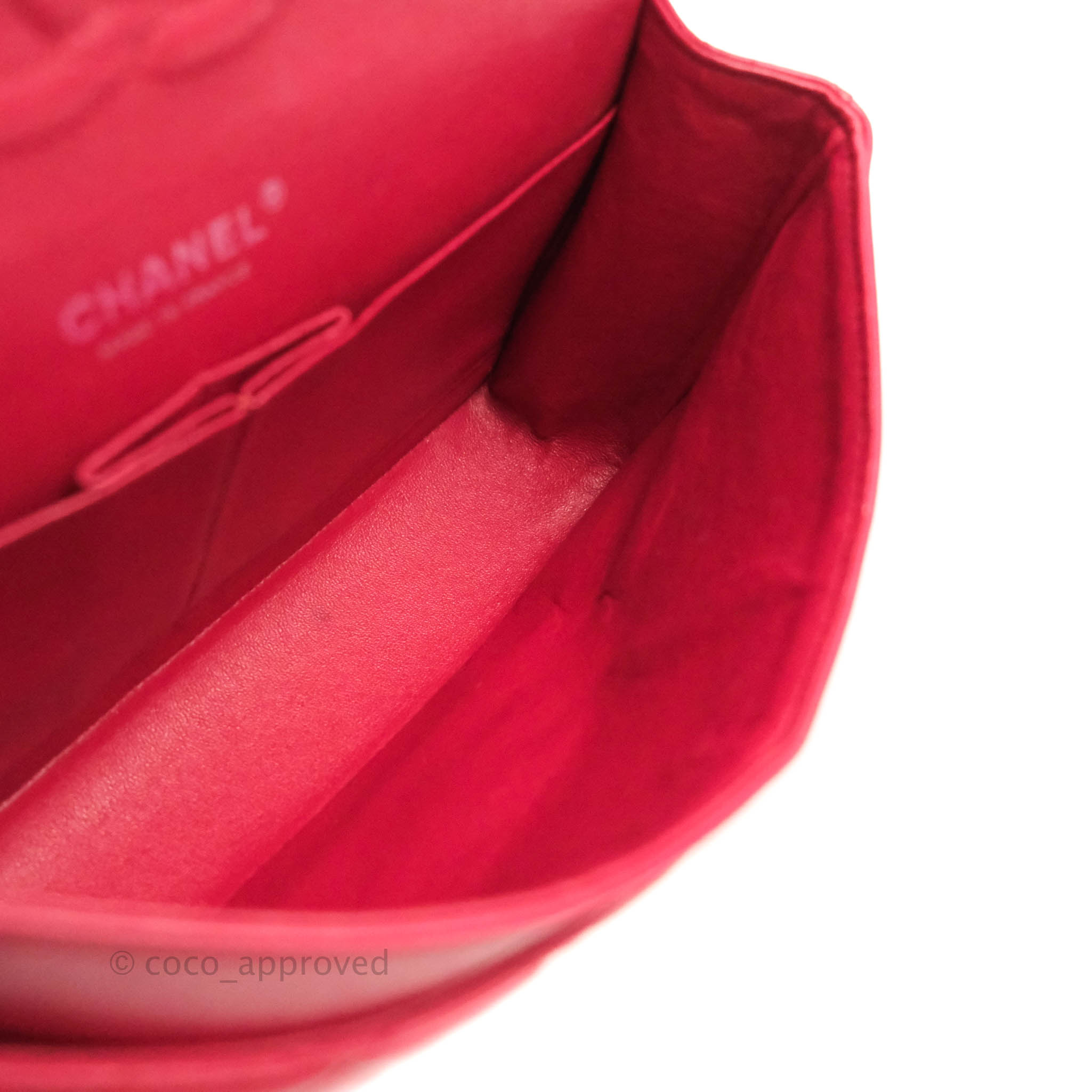 Chanel Classic Medium Double Flap Bag - Red Lambskin Leather with Silver Hardware | Luxury Handbag for Women, Perfect for Parties & Evening Events