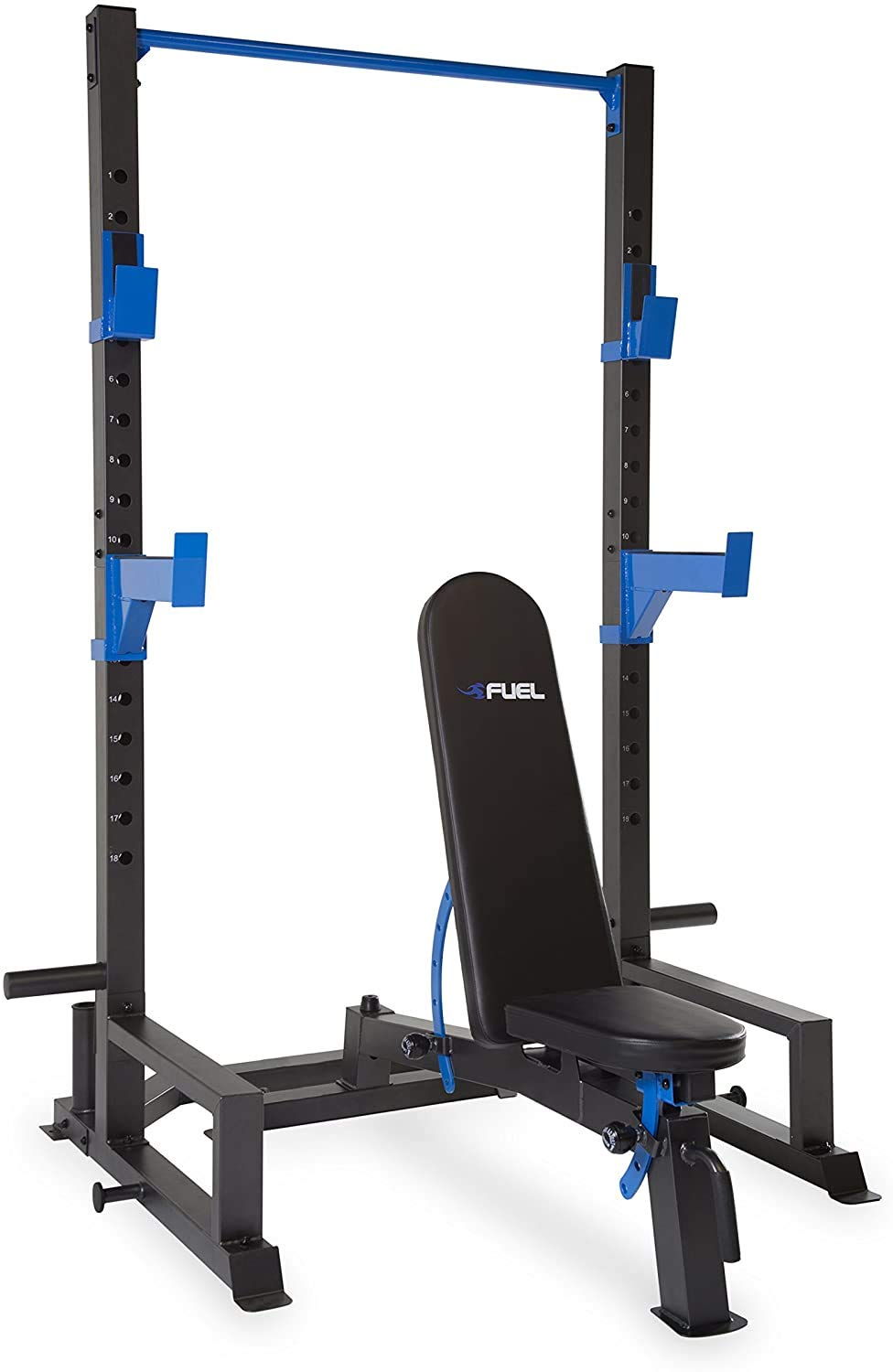 WF Athletic Supply Deluxe Power Cage – Heavy Duty 1000LB Capacity, Olympic Weight Plate Storage & Barbell Holder for Home Gym Strength Training | Includes J-Hooks & Safety Spotter Arms | Perfect for Powerlifting, CrossFit & Bodybuilding Workouts