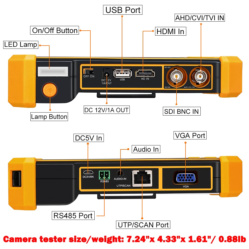 5 Inch TFT-LCD CCTV Camera Tester Monitor - 4K 8MP Support for CVI/TVI/AHD/SDI/CVBS & Analog Cameras | HDMI/VGA Input | PTZ Control | DC12V Power Output | UTP Cable Tester | 3200-Plus Functions - Ideal for Security System Installation & Maintenance