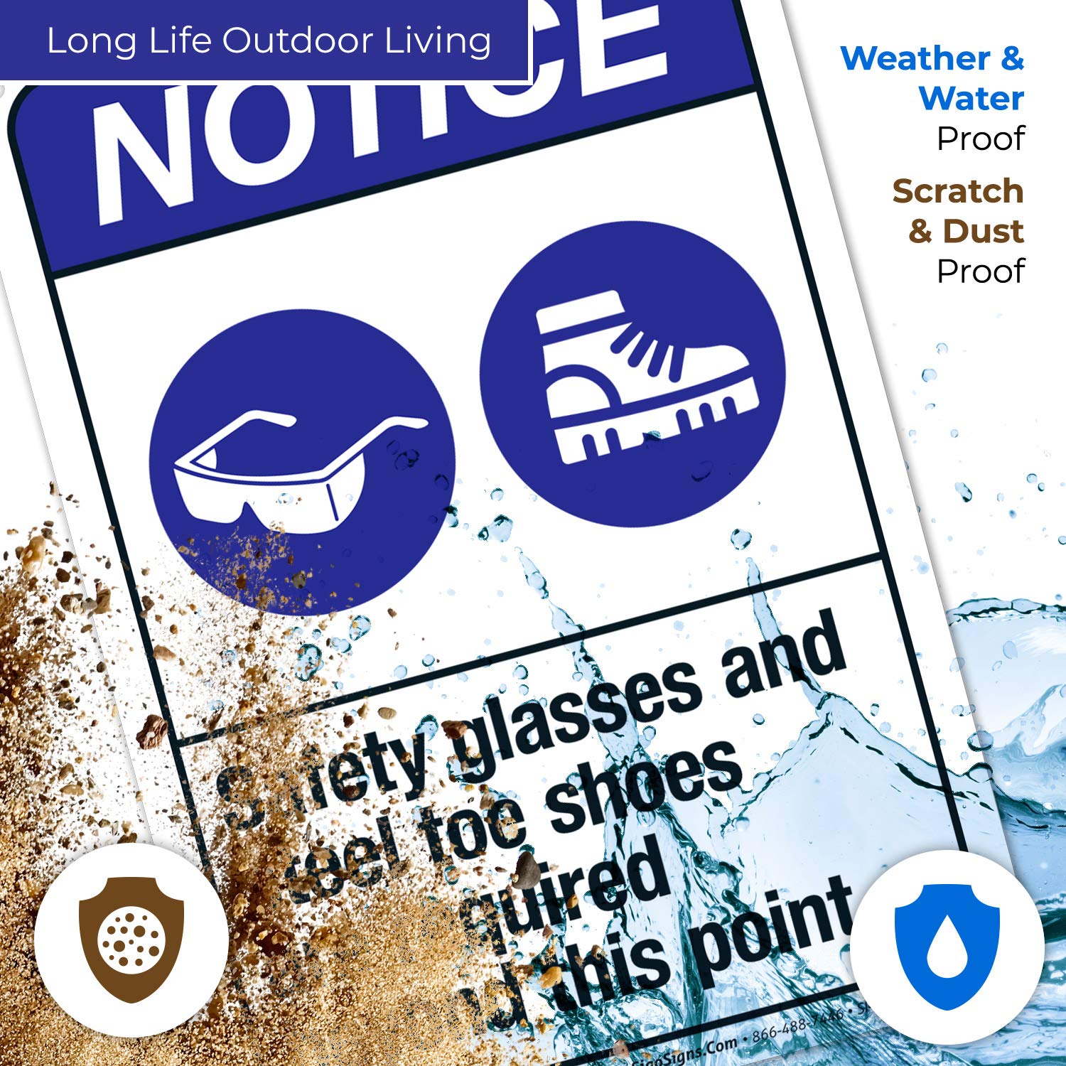 ANSI Safety Sign - 'Safety Glasses & Steel Toe Shoes Required Beyond This Point' - 10x7 Inches Rust-Free .040 Aluminum - Fade Resistant for Indoor/Outdoor Use - Made in USA - Perfect for Construction Sites, Warehouses & Industrial Facilities