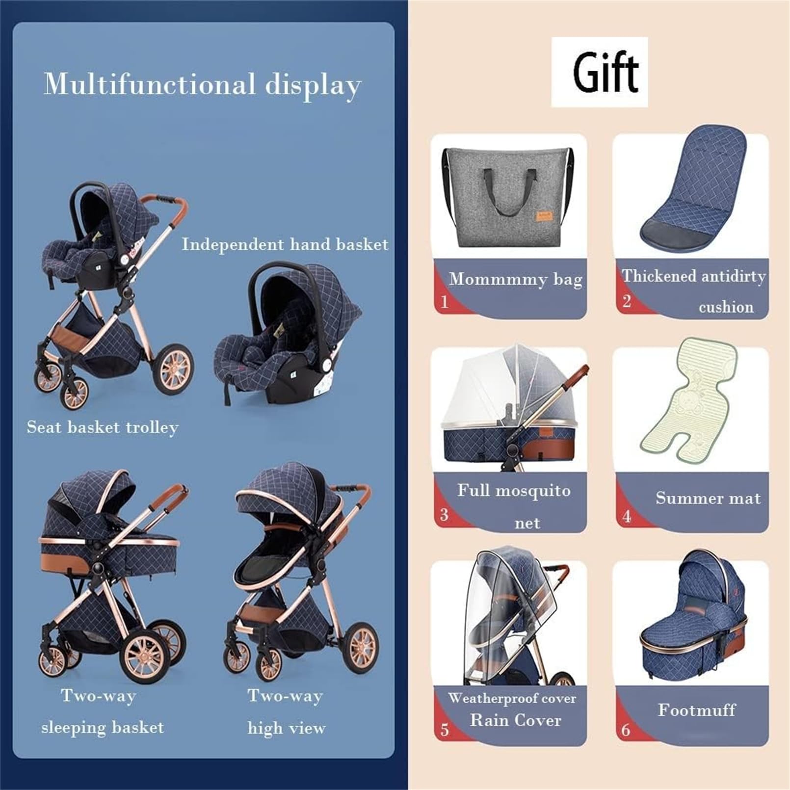 3 in 1 Baby Stroller with Car Seat & Base - Lightweight Travel System, Foldable Aluminum Frame Stroller with High Landscape View - Perfect for Newborns to Toddlers (Grey) | Ideal for Shopping, Travel & Daily Walks