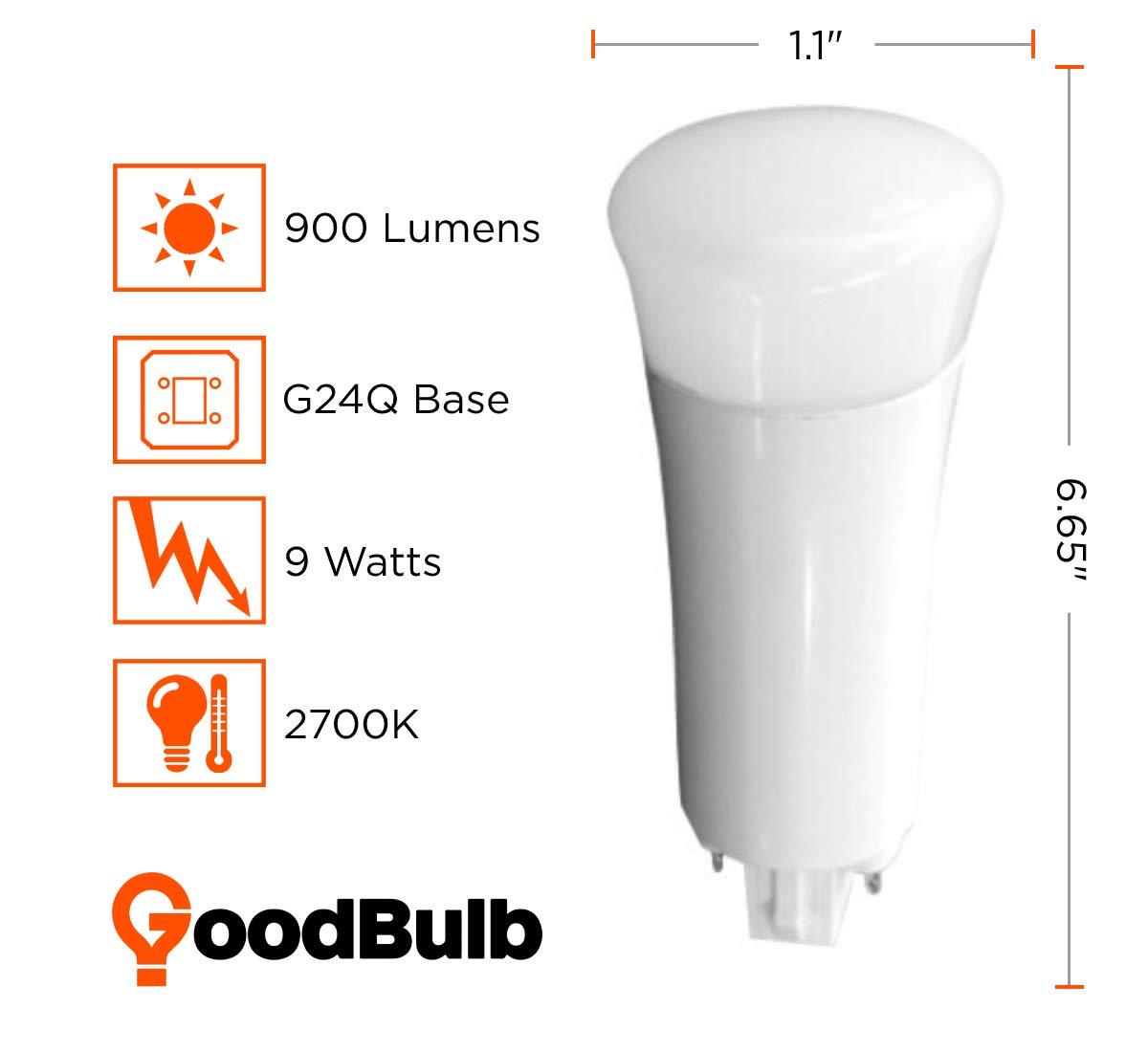GoodBulb 13W LED Plug-in Light Bulbs - 9W Type A 4 Pin G24Q Base 2700K Soft White - 900 Lumens High Output - 140° Beam Angle - 10 Pack - Perfect for Commercial Lighting, Offices, and Retail Spaces