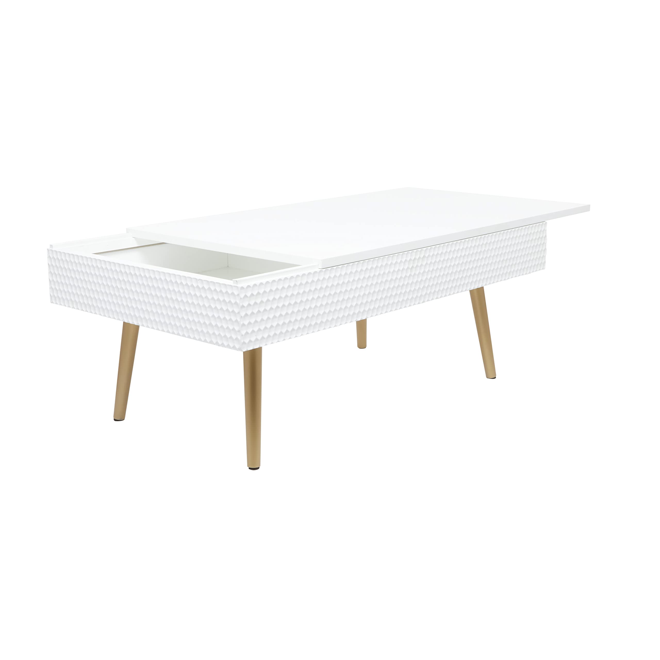 Deco 79 White Wood Coffee Table with Storage & Gold Legs for Living Room