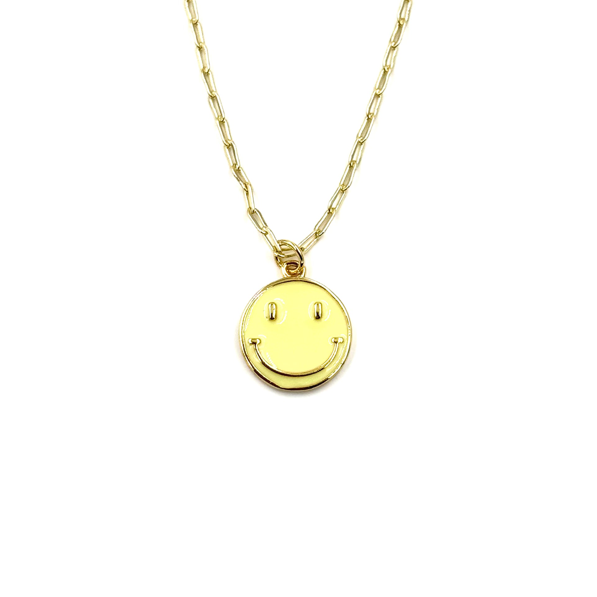 Ashley Gold Stainless Steel Gold Plated Smiley Face Charm Necklace - Dainty Yellow Enamel Pendant Jewelry for Women - Perfect for Casual Wear, Gifts & Everyday Fashion