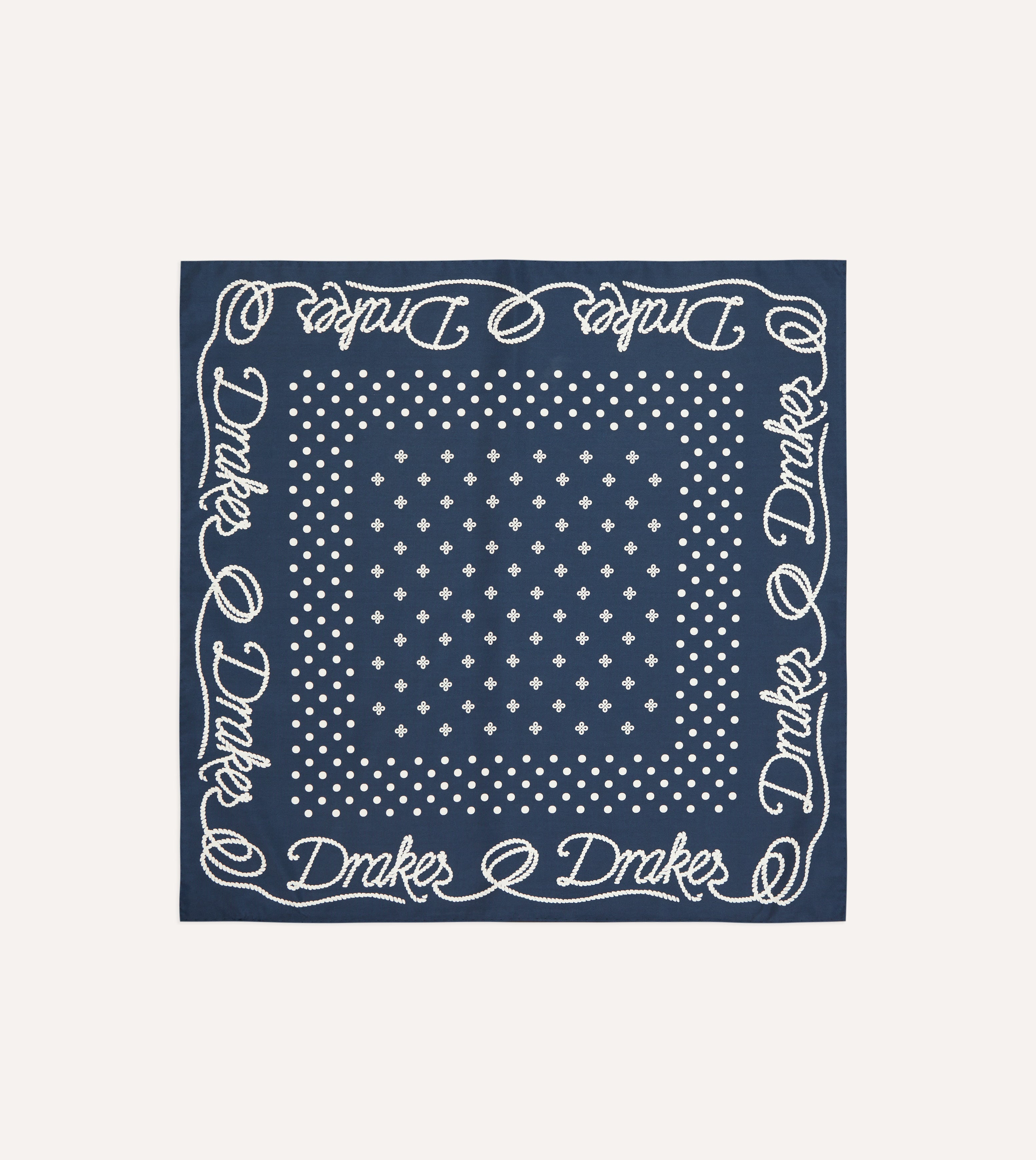 Navy Blue Rope Border Print Silk Bandana Scarf - Stylish Fashion Accessory for Women, Men, Outfits, and Outdoor Activities