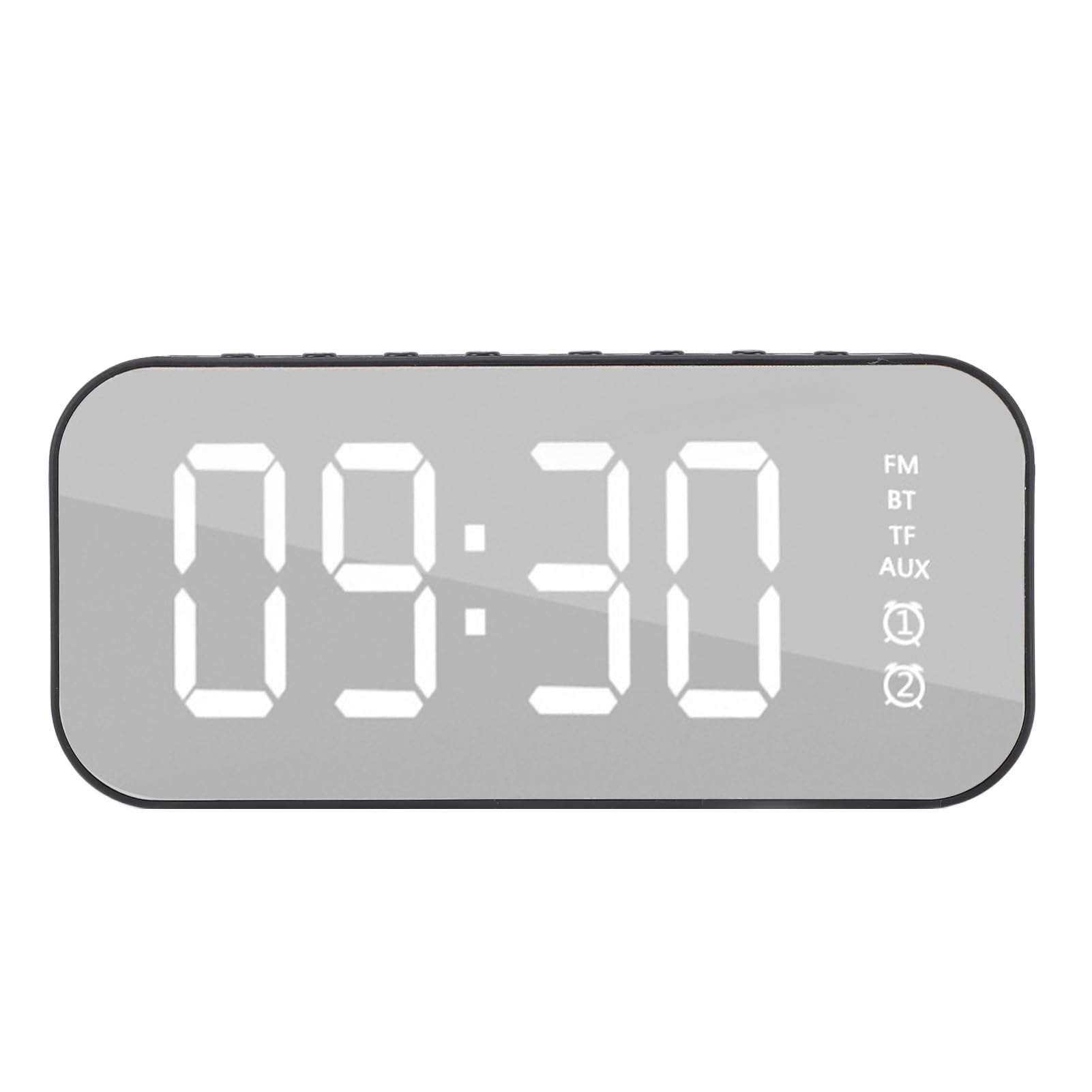Shipenophy Alarm Clock Speaker with FM Radio - Digital Mirror Display, Desktop Bluetooth Speaker & Bedside Clock for Home, Office, and Travel Use