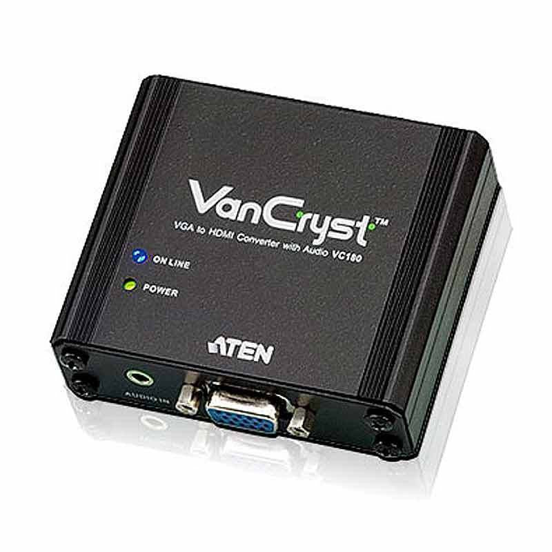 Aten VC180 VGA to HDMI Converter with Audio Support - 1080p Full HD Video Adapter for Windows & Mac - Perfect for Home Theater, Gaming, and Office Presentations
