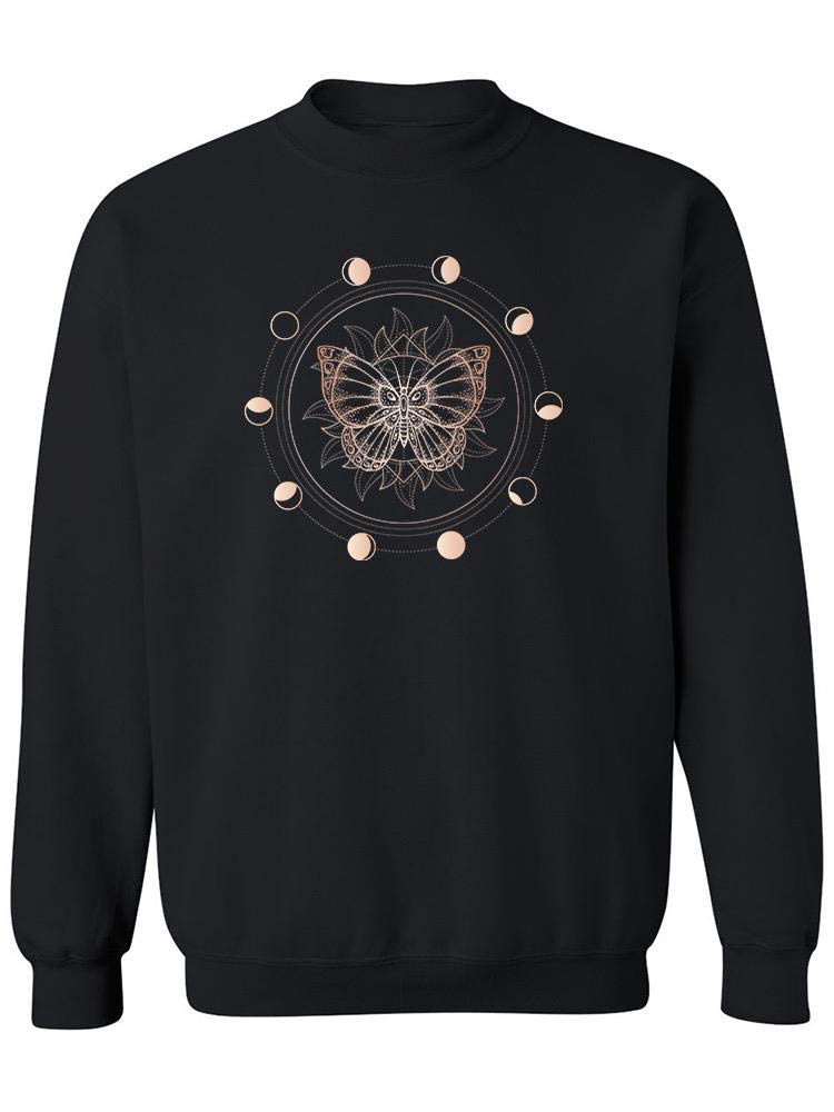 Smartprints Women's Moon Phases & Butterfly Graphic Hoodie - Cozy Pullover Sweatshirt for Casual Wear, Lounge & Outdoor Activities