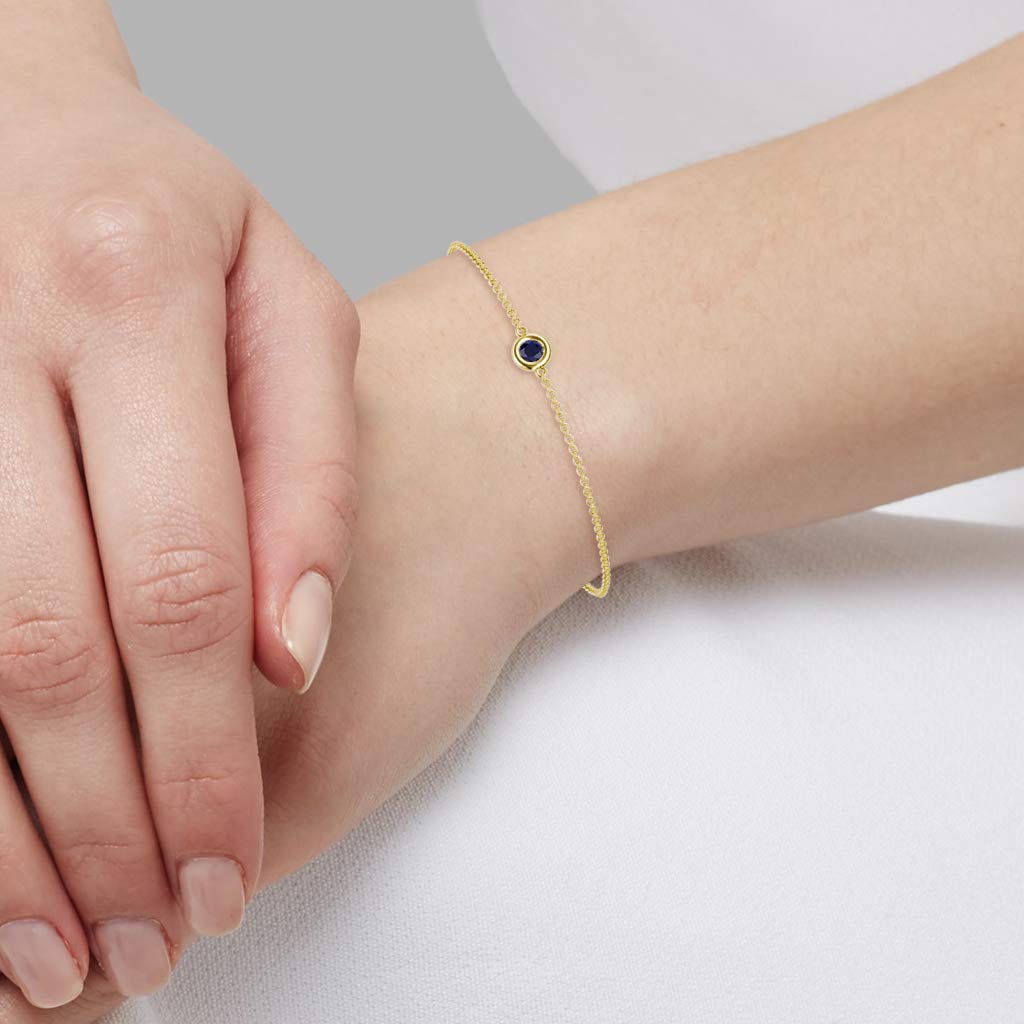 0.11ct Round Blue Sapphire Solitaire 14K Gold Minimalist Bracelet for Women - Elegant Everyday Jewelry & Special Occasion Gift