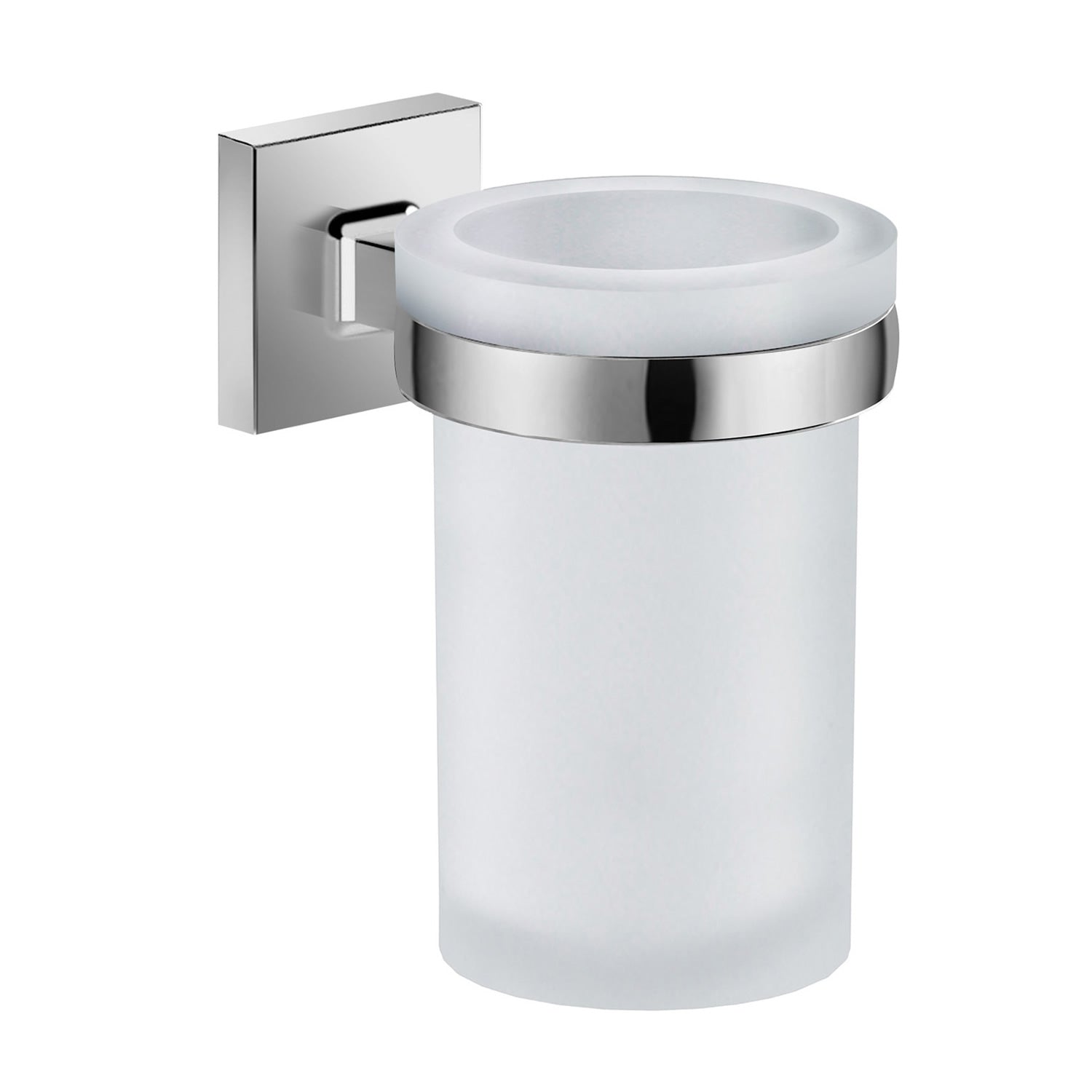 DAX Milano Modern Toothbrush Holder - Wall Mount Bathroom Organizer with Tempered Glass Cup & Chrome Finish (2.94