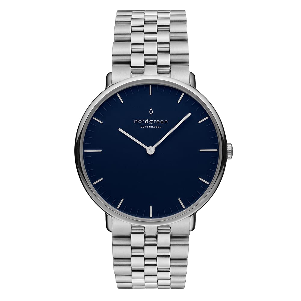 Nordgreen Native Watch - Navy Blue Dial & Silver Stainless Steel Case with Interchangeable Straps | Minimalist Scandinavian Design for Men & Women | Perfect for Office, Casual Wear & Special Occasions
