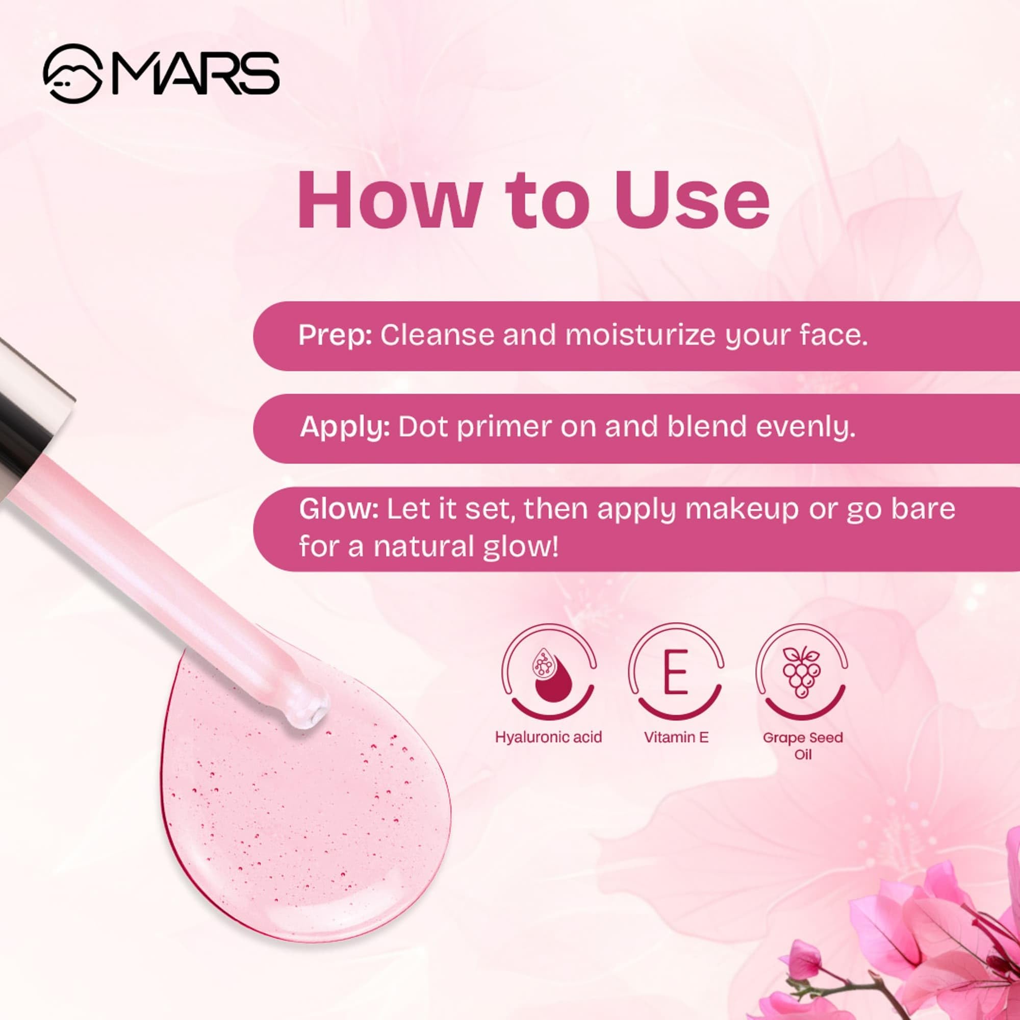 MARS Hydra Glow Face Primer with Hyaluronic Acid & Argan Oil - 30ml Makeup Base for Dewy Skin, Moisturizing & Radiance - Infused with Aloe Vera & Chamomile Water - Perfect for Daily Makeup, Bridal Looks & Photo Shoots