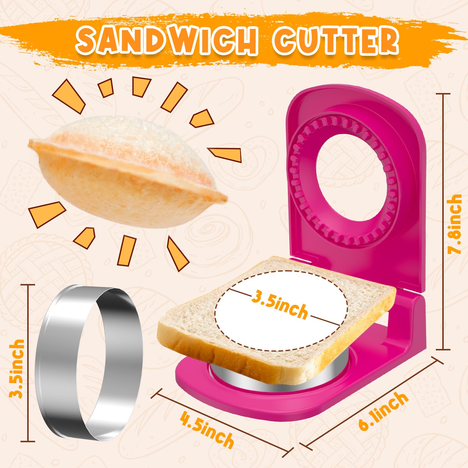 Stainless Steel Round Sandwich Cutter & Sealer - Perfectly Sealed Sandwiches for Lunch Box, Kids Snacks, Party Food & Picnic Prep (Pink) - Ideal for School Lunches, Birthday Parties & Outdoor Activities
