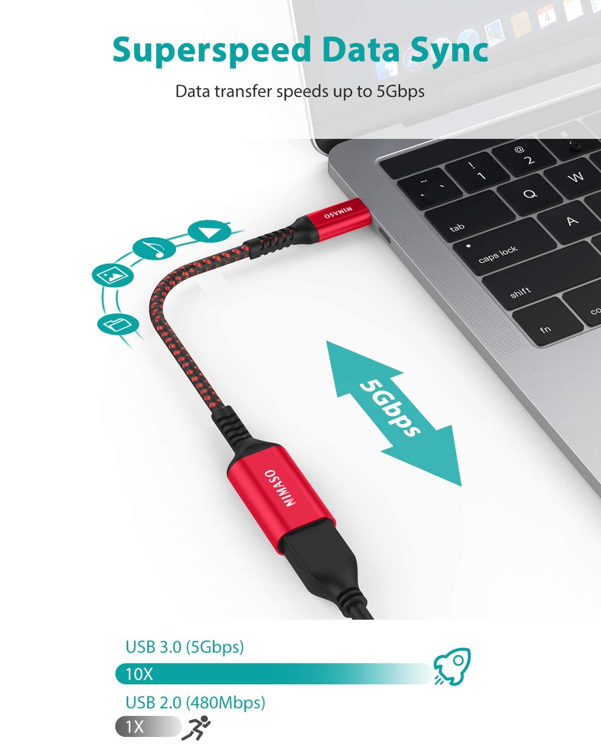 NIMASO 2-Pack USB C to USB 3.1 Adapter - Type C Male to USB Female OTG Cable Compatible with iPhone 15 Series, MacBook Pro, iPad, Samsung Galaxy, Huawei, Google Pixel - Red | Perfect for Data Transfer, Charging & Connecting Peripherals