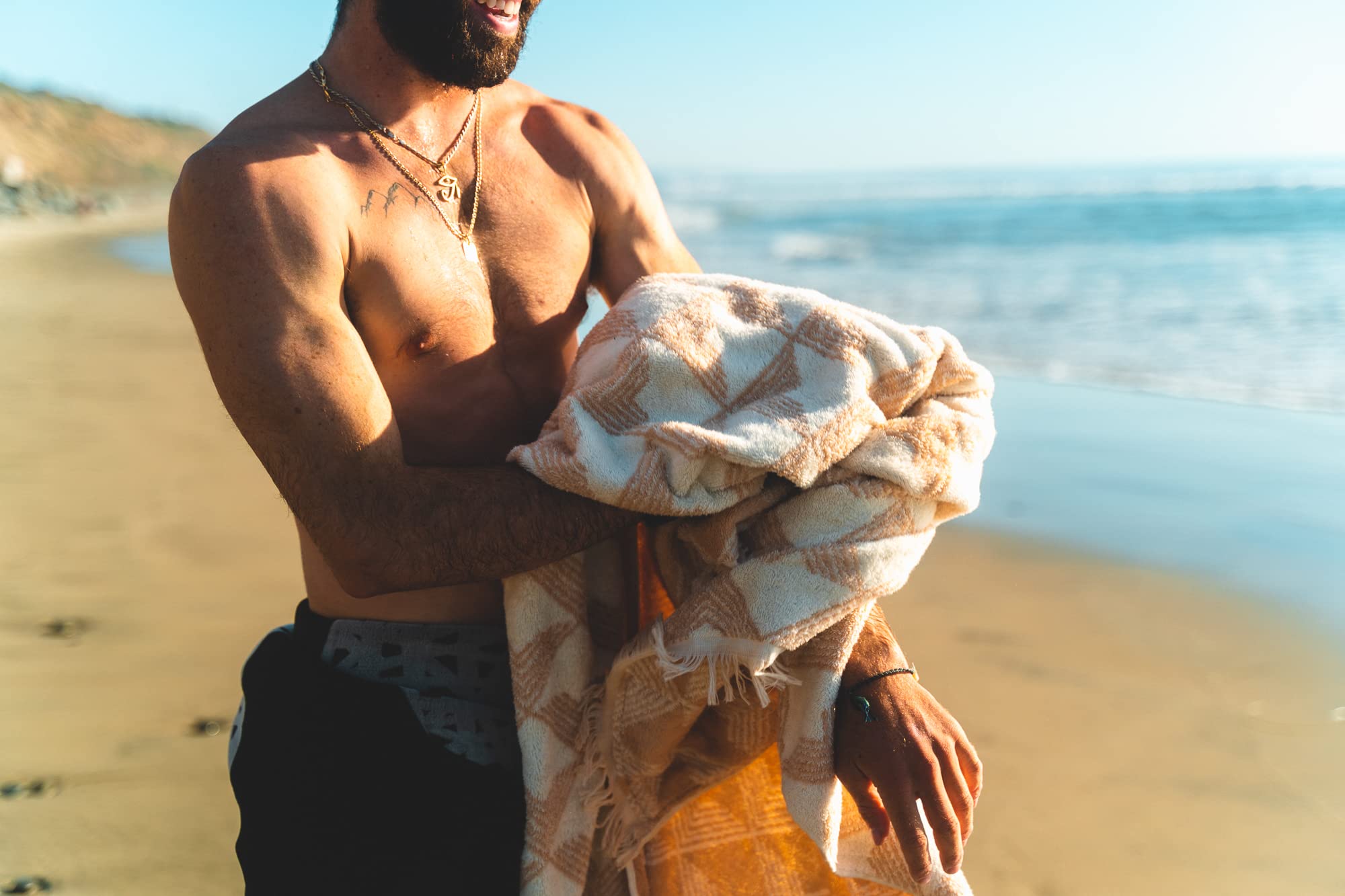 Organic Cotton Beach Towel - GOTS Certified 100% Cotton Oversized Bath Towel for Adults - Fair Trade Tan Pool Towel - Soft & Thick Eco-Friendly Towel for Swimming, Yoga & Travel