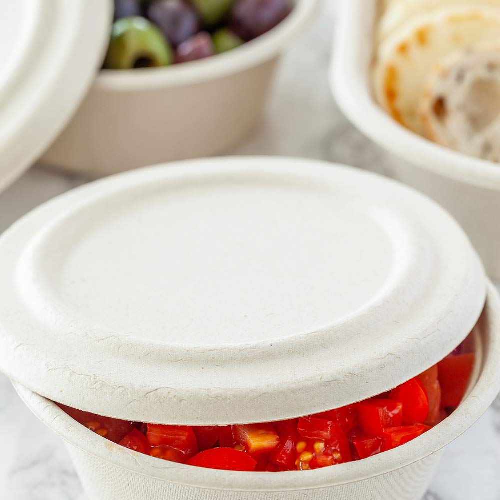 Pulp Tek 4.8 x 4.8 Inch Airtight Lids for 9oz Bagasse Takeout Containers - 100 Pack | Eco-Friendly Disposable Food Container Lids | Perfect for Restaurants, Catering & Meal Prep