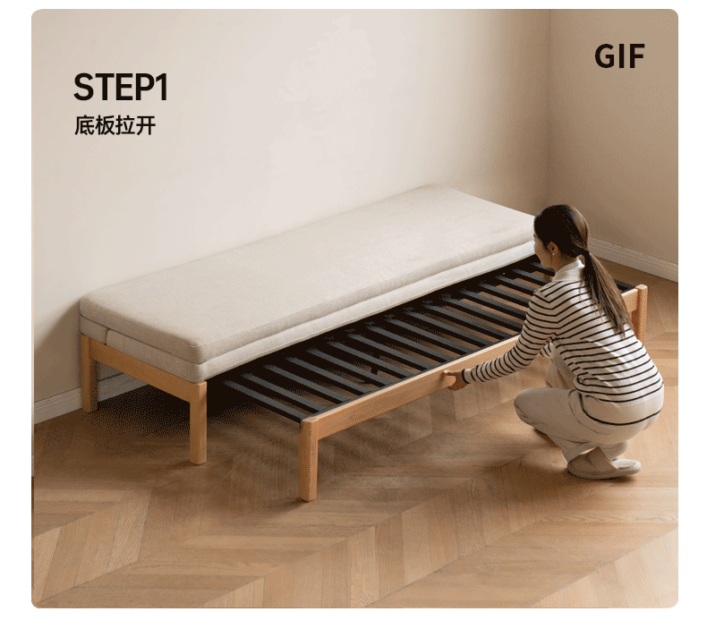 Solid Oak Wood Sofa Bed - Foldable, Multi-Functional, Adjustable for Small Spaces - Perfect for Living Rooms, Guest Rooms & Apartments