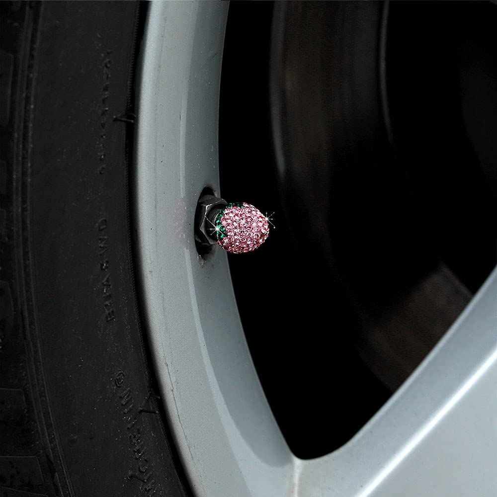 Sparkling Pink Rhinestone Car Tire Valve Stem Caps - 4 Pack Handmade Crystal Bling Accessories for Cars, SUVs & Trucks - Elegant Dustproof Decoration for Wheels (Perfect for Car Shows, Gifts & Personalization)