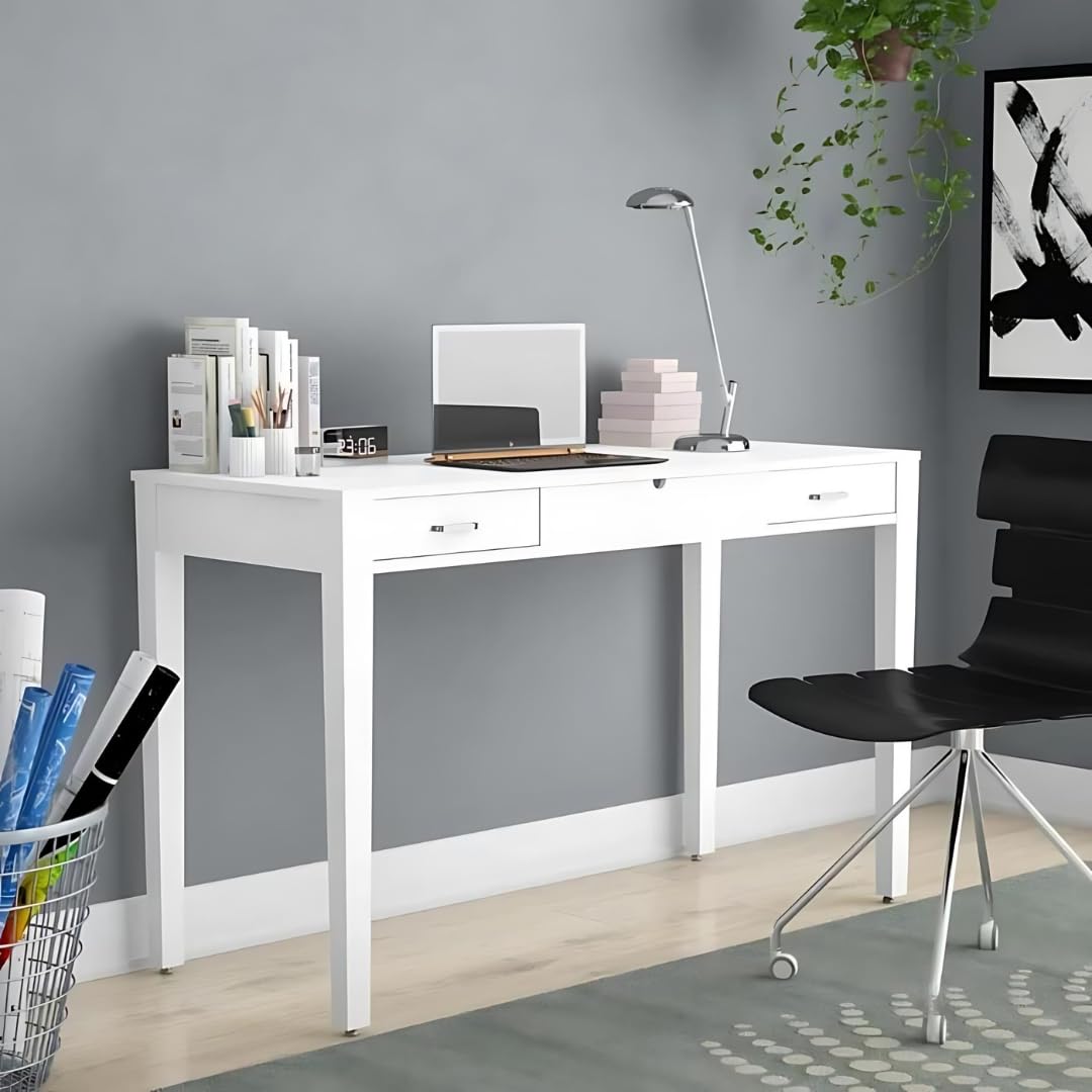 Modern Parsons Writing Desk with Built-in USB & Power Outlet - Home Office Computer Desk for Work, Study & Gaming - Perfect for Small Spaces & Dorm Rooms