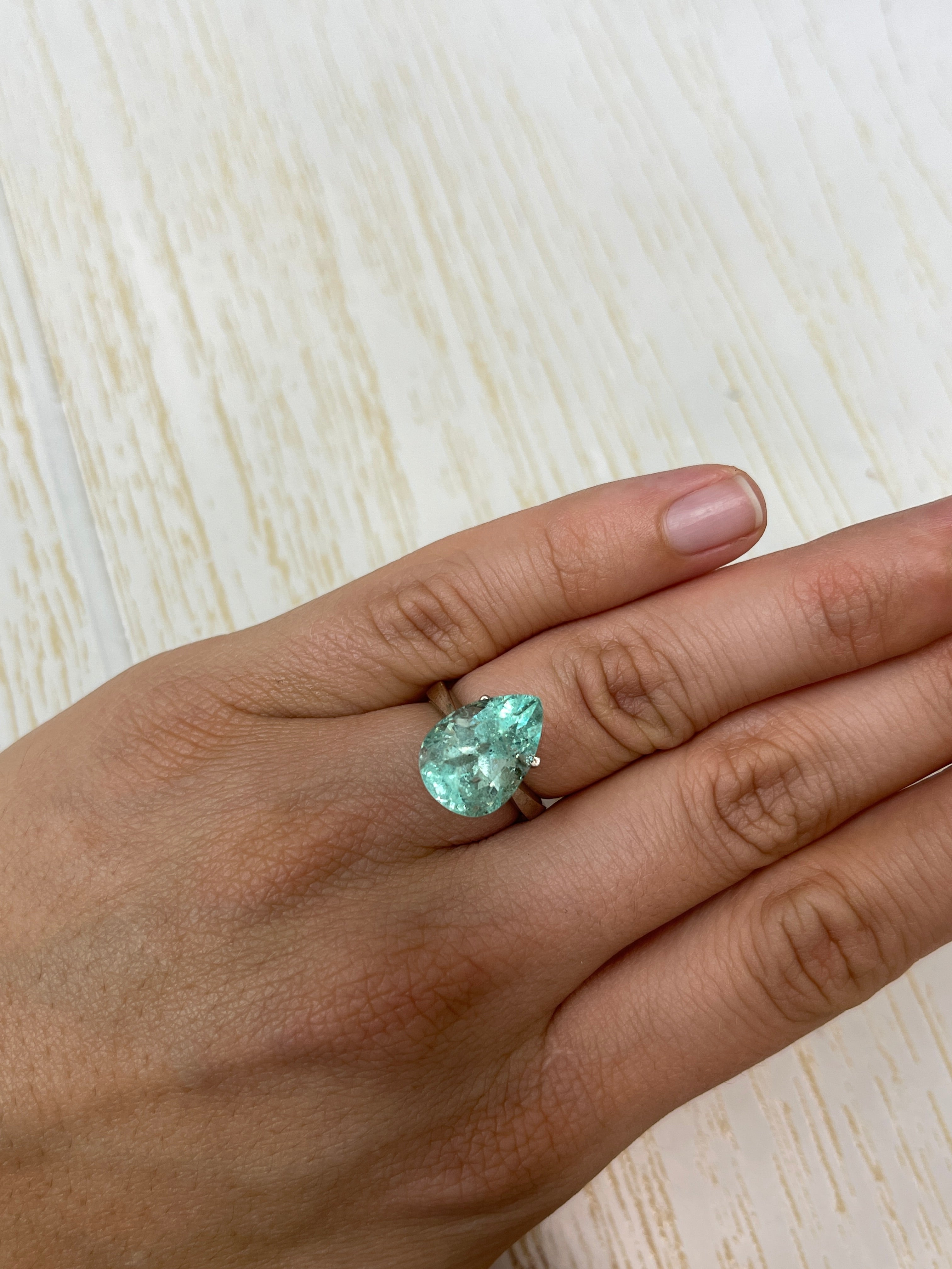 7.92 Carat 15.5x11mm Seafoam Green Natural Loose Colombian Emerald Pear Cut Gemstone for Jewelry Making, Engagement Rings & Luxury Collections