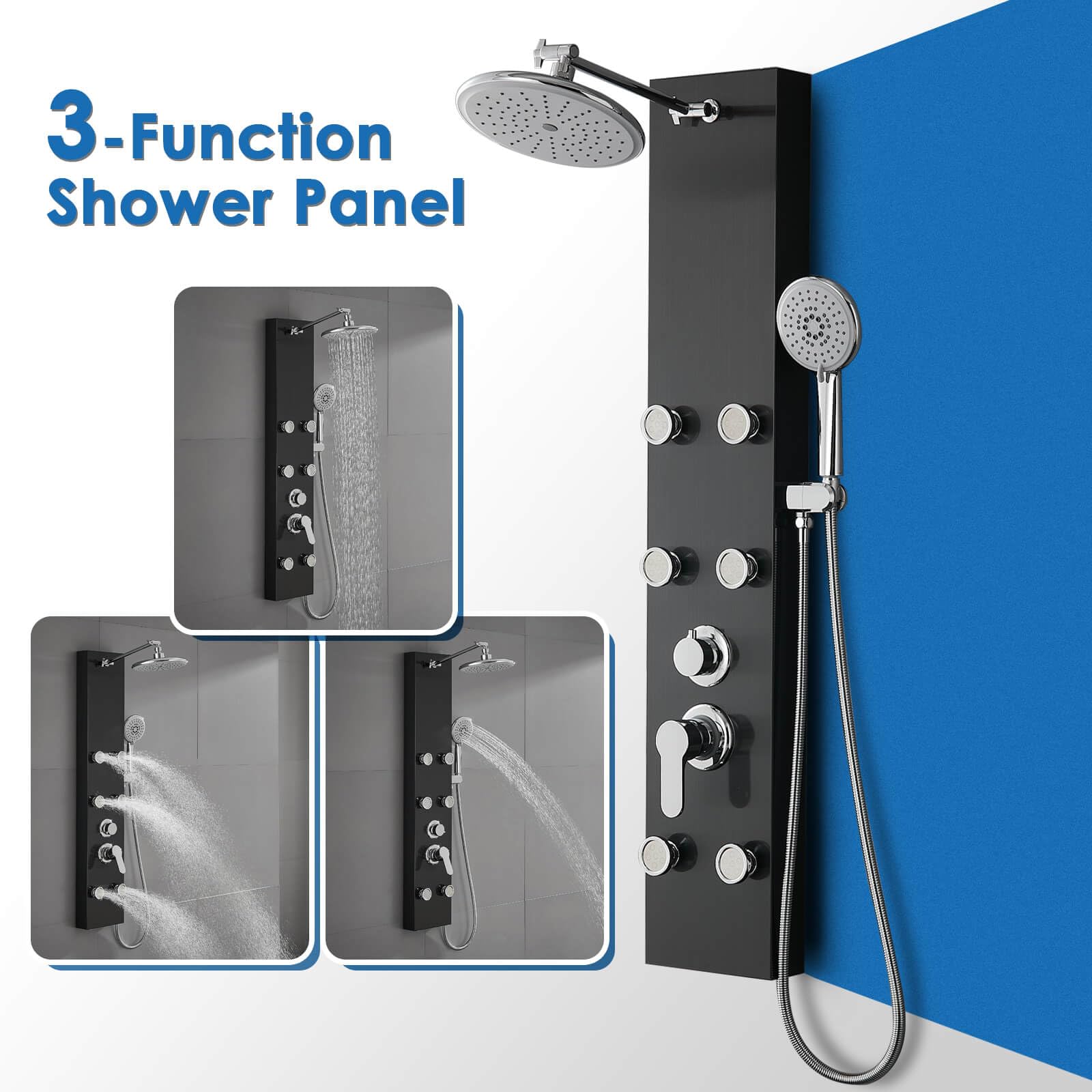 ROVOGO 6-Jet Stainless Steel Shower Panel System - Rainfall Shower Head, Handheld Spray & Adjustable Height Shower Tower for Luxurious Spa Experience | Perfect for Master Bathroom Remodel & Modern Home Upgrade