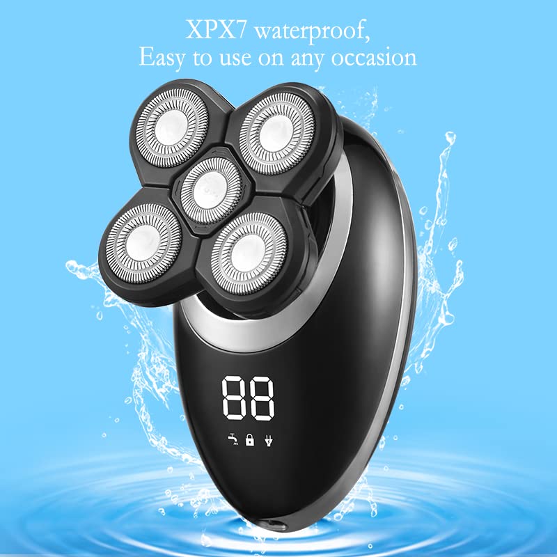 5D Electric Head Shaver for Bald Men - Rechargeable Waterproof Beard & Nose Hair Trimmer with Floating Blades & LCD Display (Silver) - Perfect for Travel, Gym & Daily Grooming