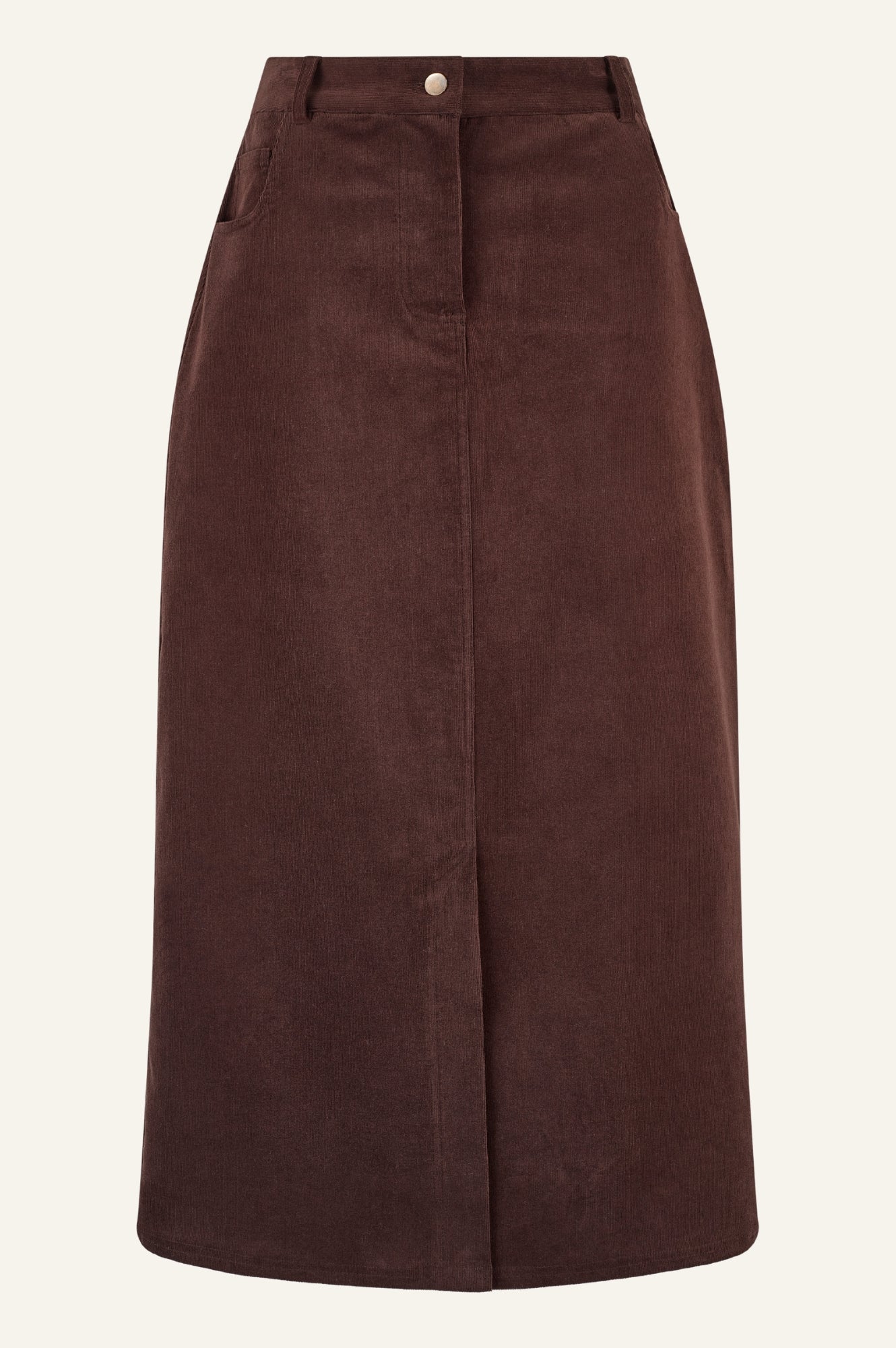 Mallory Stretch Corduroy Skirt for Women - Comfortable High Waist A-Line Skirt in Chocolate Brown | Perfect for Fall, Winter, Office Wear & Casual Outfits