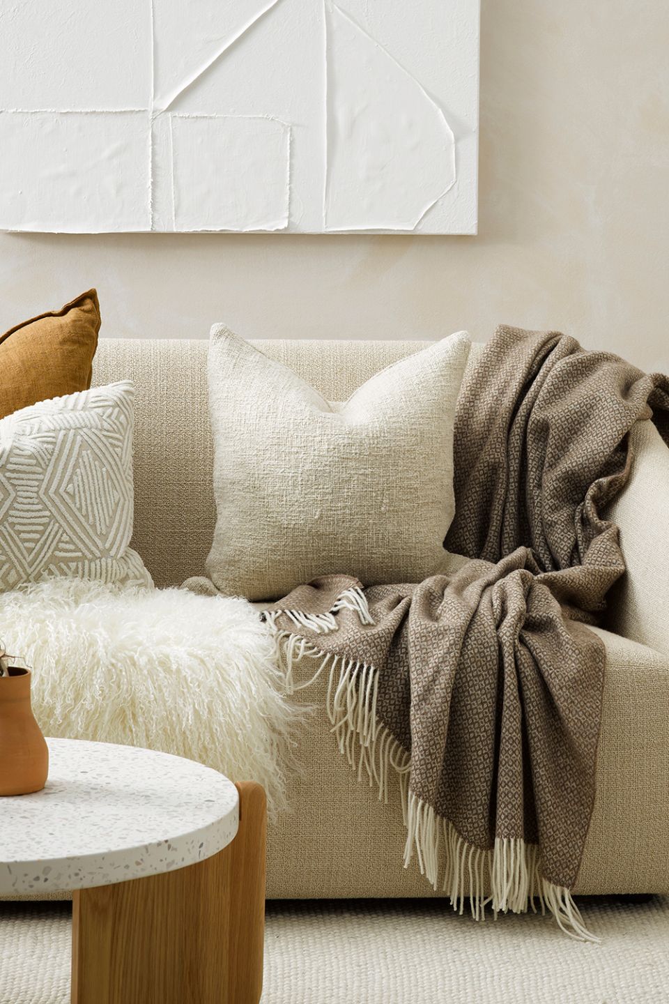 Premium Cyprian Textured Oatmeal Feather Throw Pillow Insert 50x50cm - Soft Decorative Cushion for Sofa, Bed & Home Decor