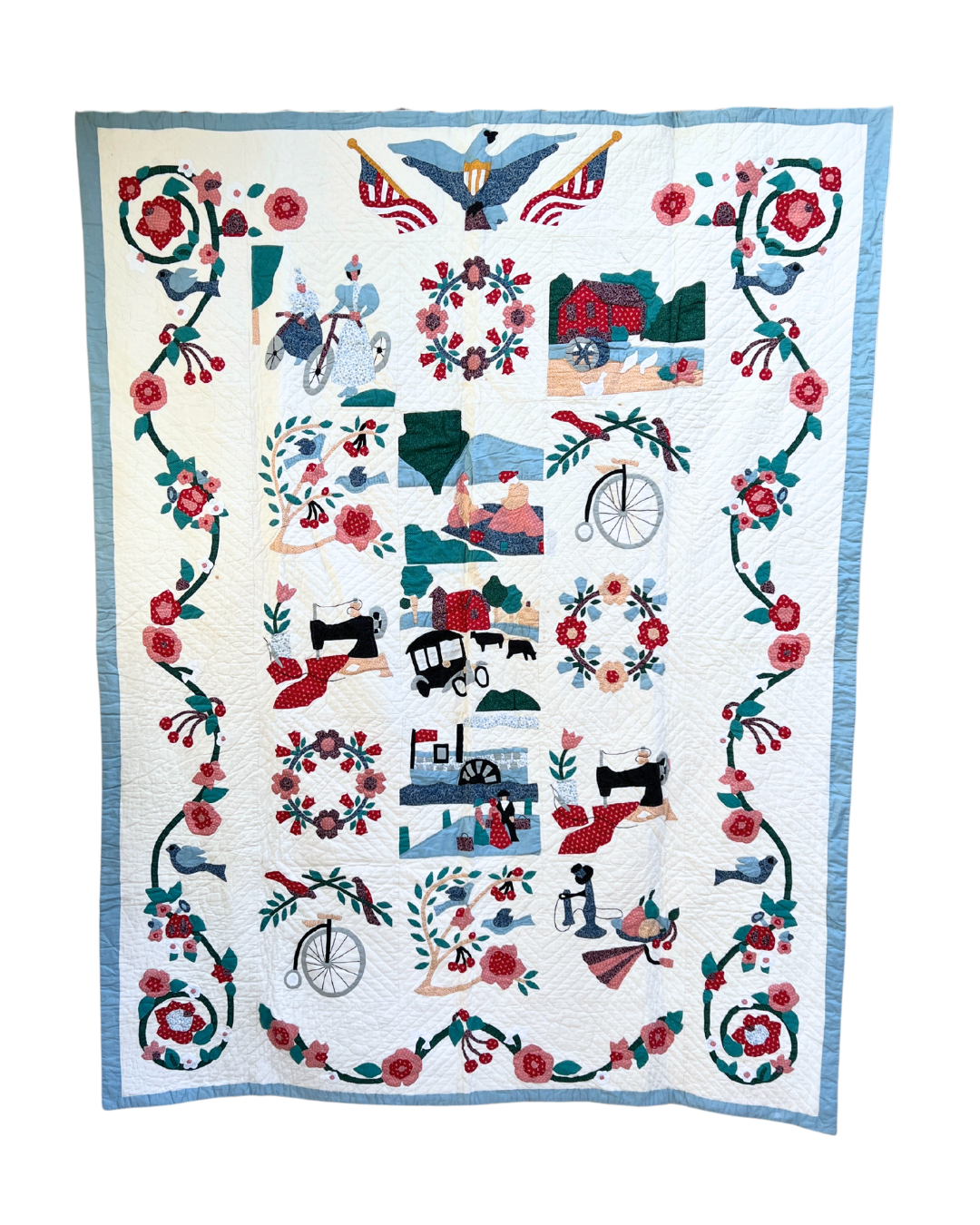 Vintage American Patchwork Quilt 002 - Handmade Cotton Bedspread, Boho Farmhouse Decor for Bedroom, Living Room & Cozy Home Styling
