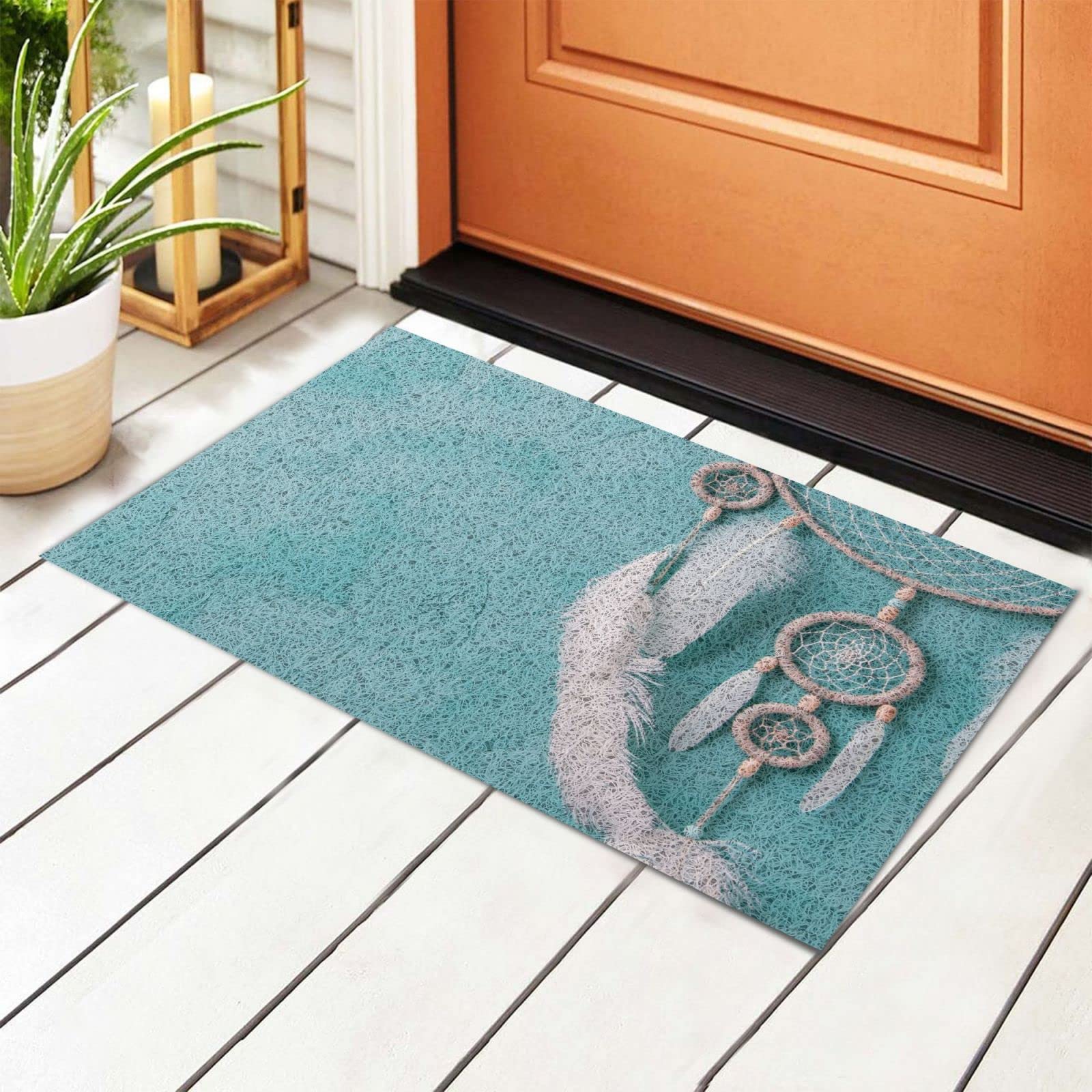 BoeHiop Turquoise Dream Catcher Non-Slip Door Mat - Personalized Home Decor for Indoor/Outdoor Use