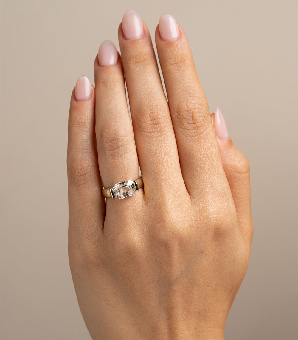 Bardot Half Bezel Engagement Ring - 14K Gold Solitaire Diamond Ring for Women | Perfect for Proposals, Anniversaries & Special Occasions