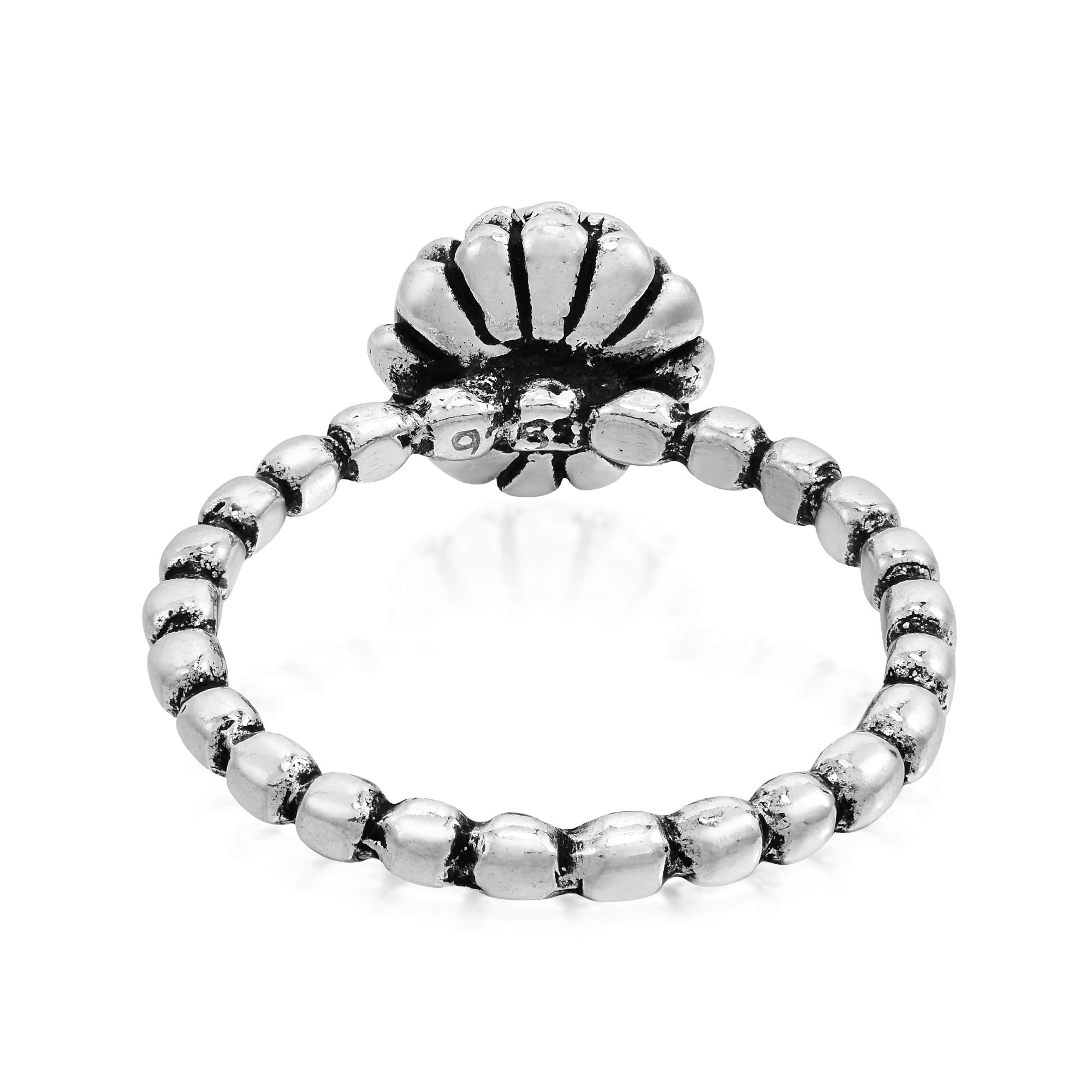 Aeravida White Faux Pearl Rose Blossom Sterling Silver Textured Band Ring for Women | Elegant Wedding, Engagement & Promise Ring | Comfort Fit Fashion Jewelry | Perfect Gift for Daughter, Wife, Girlfriend | Sizes 6-9 | Ideal for Date Night, Anniversary & Special Occasions