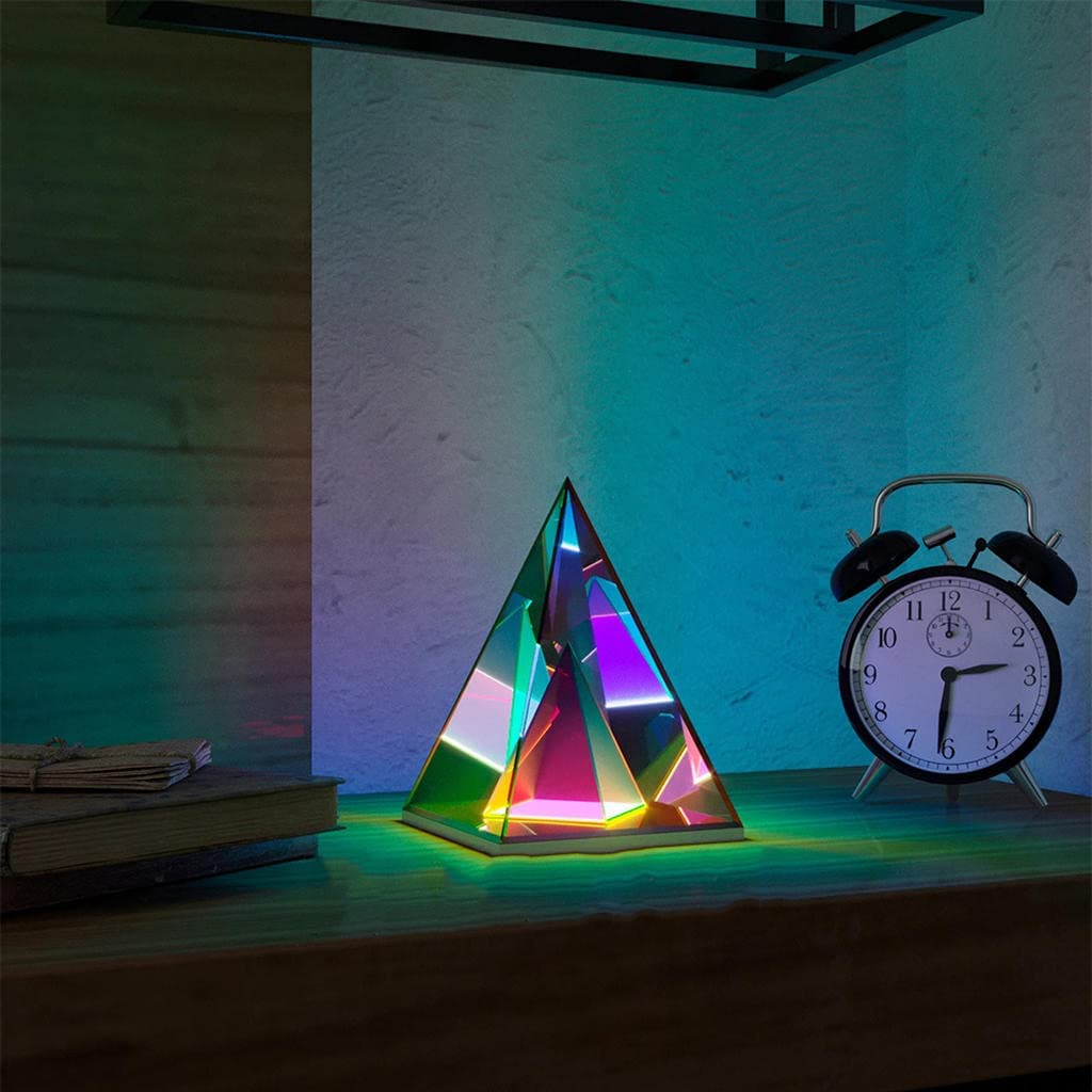 Modern Triangle Table Lamp with USB Charging Port - RGB Remote Control Pyramid Desk Light for Home, Bedroom, Kids Room & Dorm | Perfect for Night Reading, Gaming Setup & Ambient Lighting