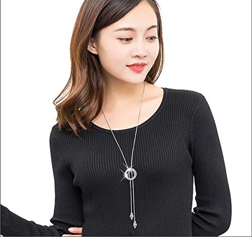 Crystal Pendant Long Hoop Necklace for Women - Adjustable Sweater Chain Statement Jewelry with Charm, Elegant Choker for Wedding, Party & Evening Dresses | Perfect for Date Nights, Office Wear & Special Occasions