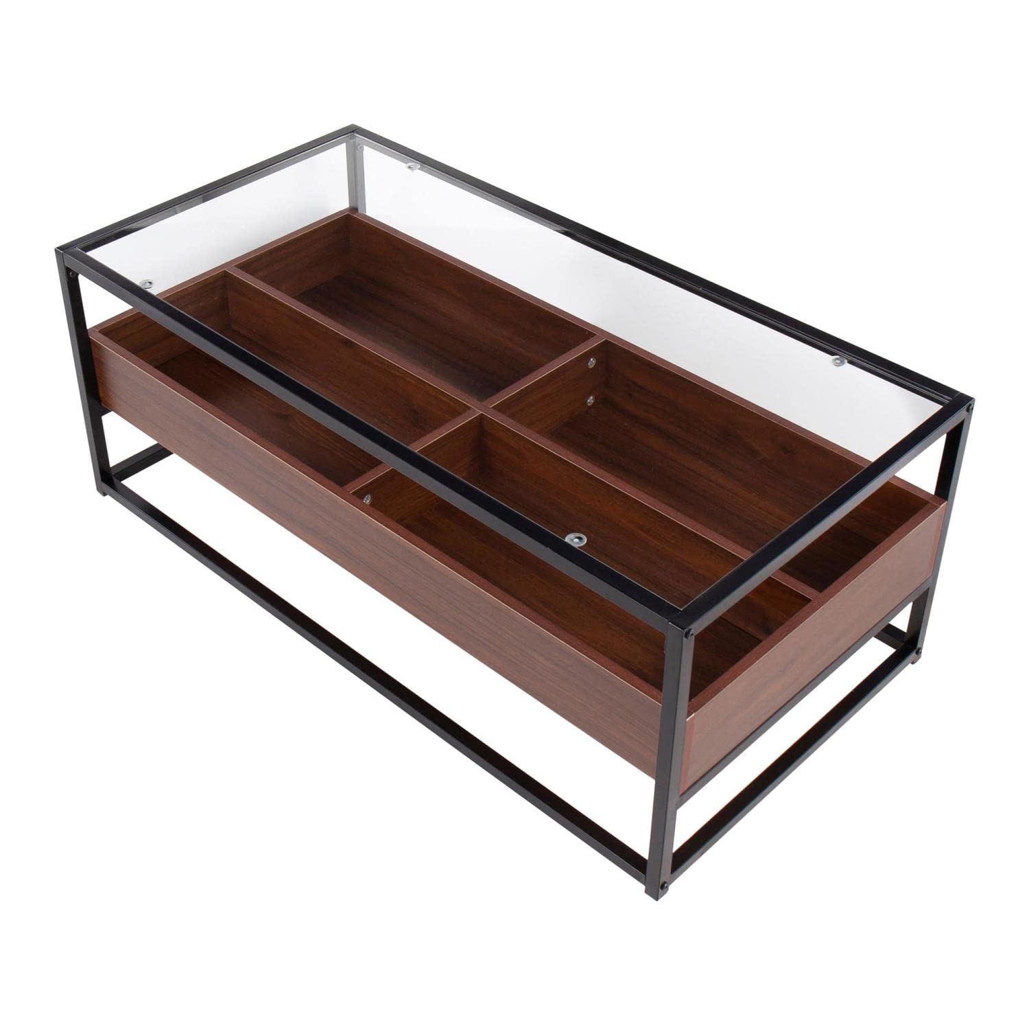 LumiSource Modern Glass Coffee Table with Storage - Wooden Living Room Center Table, Small Coffee Table for Home Decor | Perfect for Living Room, Lounge & Office Spaces