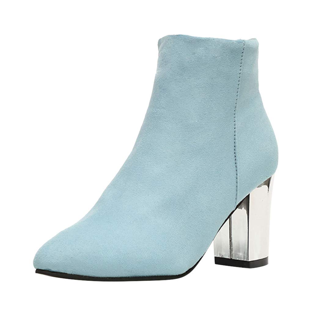 Stylish Women's High Heel Ankle Boots - Pointed Toe Flock Solid Zipper Casual Shoes for Women | Perfect for Office, Party & Night Out