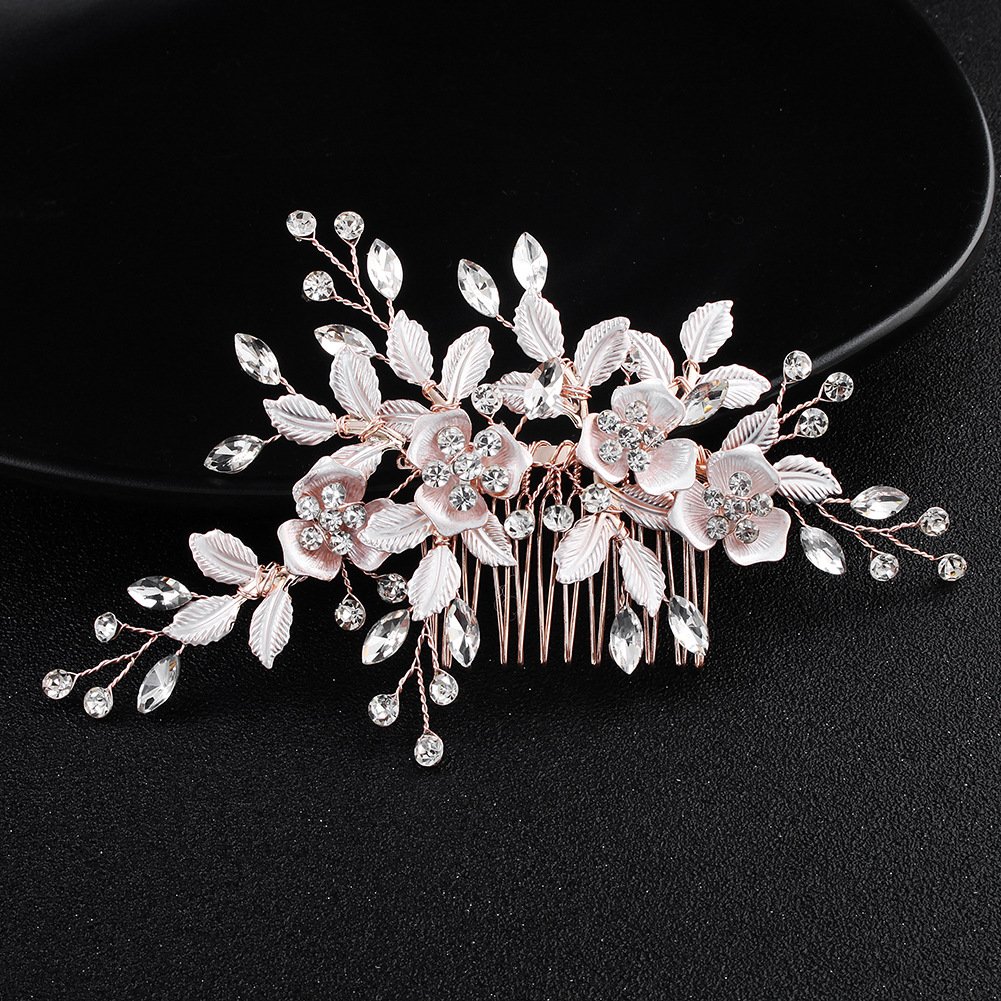 Rose Gold Flower Hair Comb Set - Wedding Bridal Hair Accessories for Brides & Bridesmaids