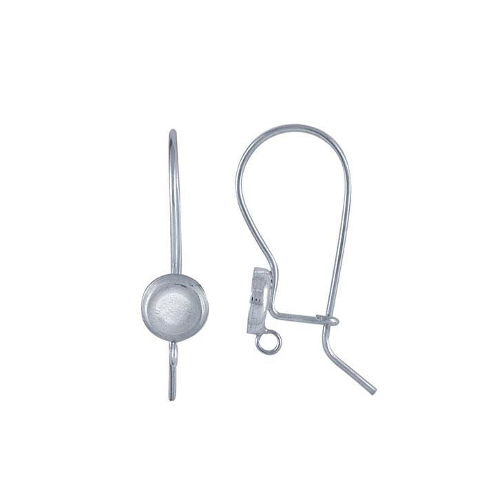 Sterling Silver 6mm Round Cabochon Kidney Ear Wire Mounting with Loop - DIY Jewelry Making Supplies for Earrings, Pendants & Craft Projects