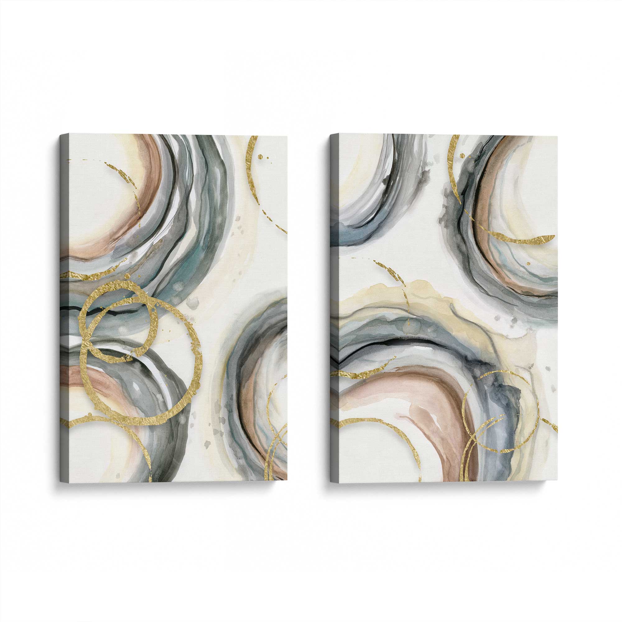 Golden Echoes Wall Art - Set of 2 Canvas Prints for Living Room & Bedroom Decor | Modern Home & Office Wall Decorations