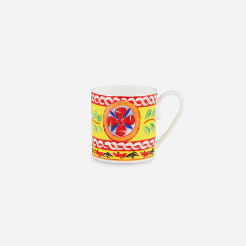 Dolce & Gabbana Casa Carretto Yellow Fine Porcelain Espresso Cup and Saucer Set - Italian Luxury Coffee Set for Home, Cafe & Gifts