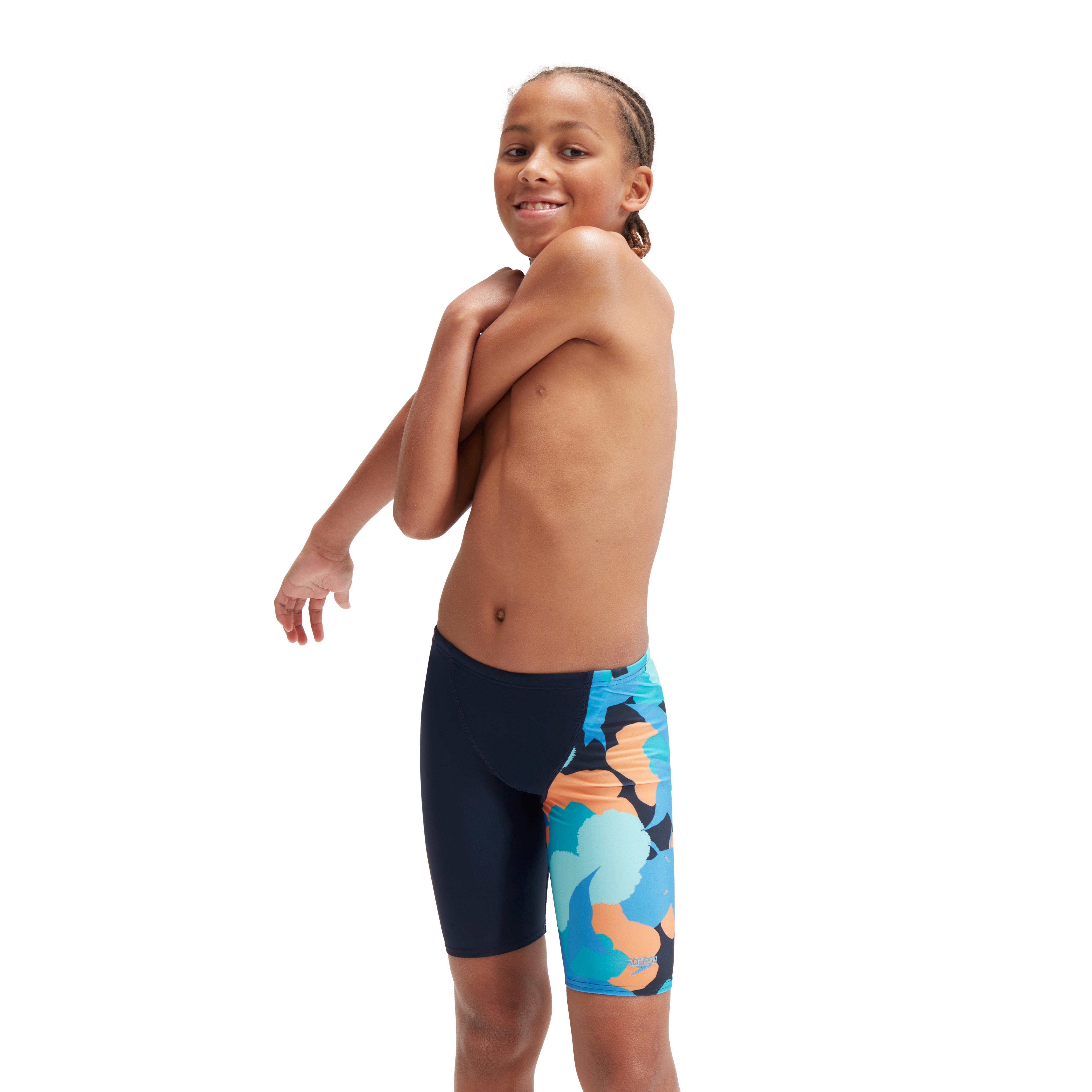 Speedo Boys' Digital Allover V Cut Jammer Swimwear - Navy/Blue - Competitive Swim Training & Pool Practice for Kids