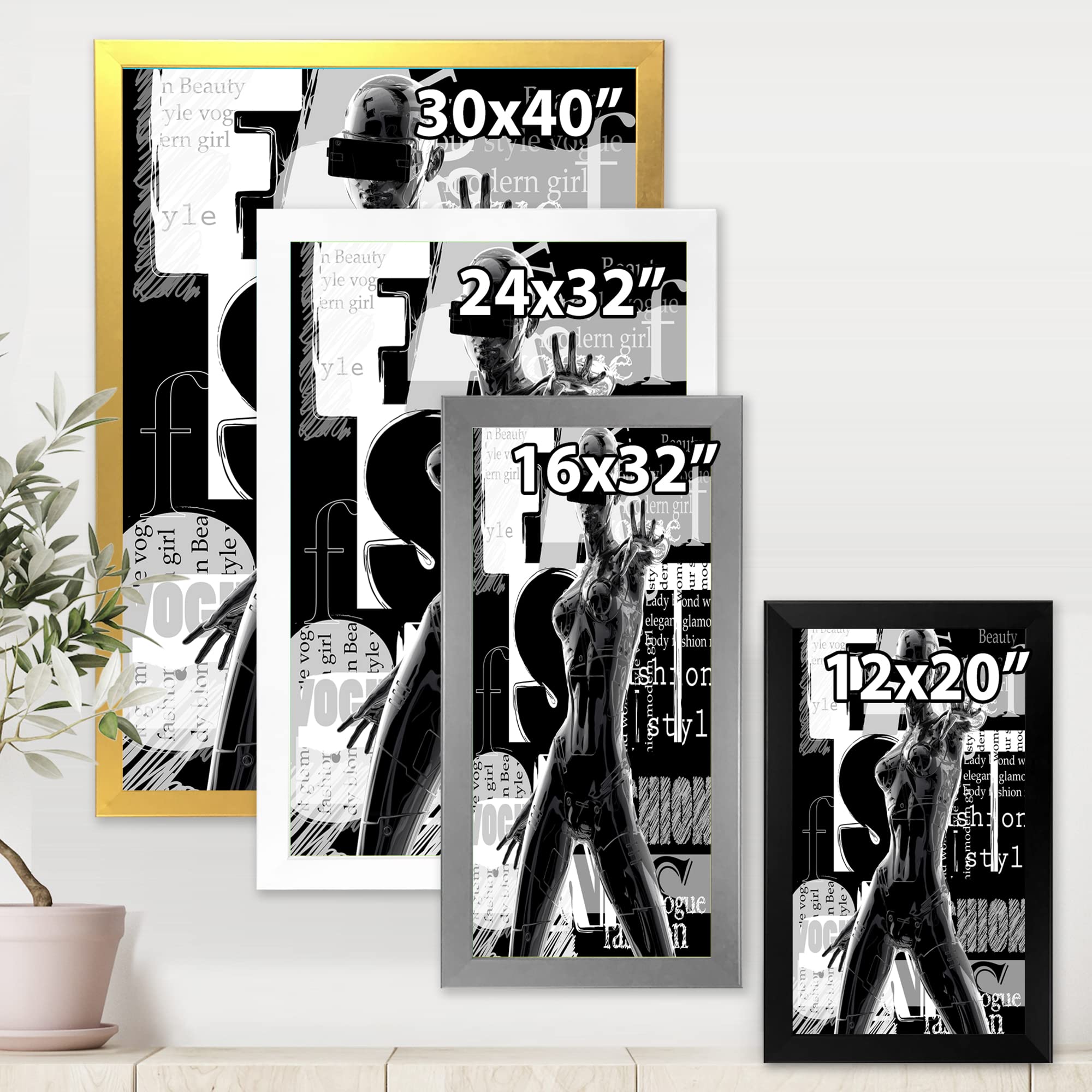 DesignQ Monochrome Cyborg Body II Modern Framed Wall Art - Futuristic Home & Office Decor for Living Room, Bedroom, or Studio