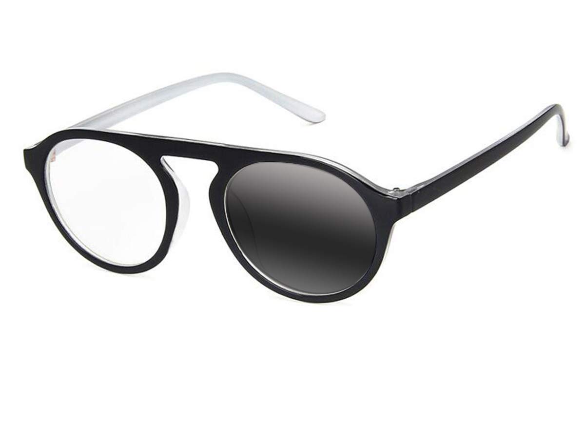 Bifocal Photochromic Reading Glasses for Men & Women - Retro Round Frame - Light Adjusting Lenses for Indoor & Outdoor Use